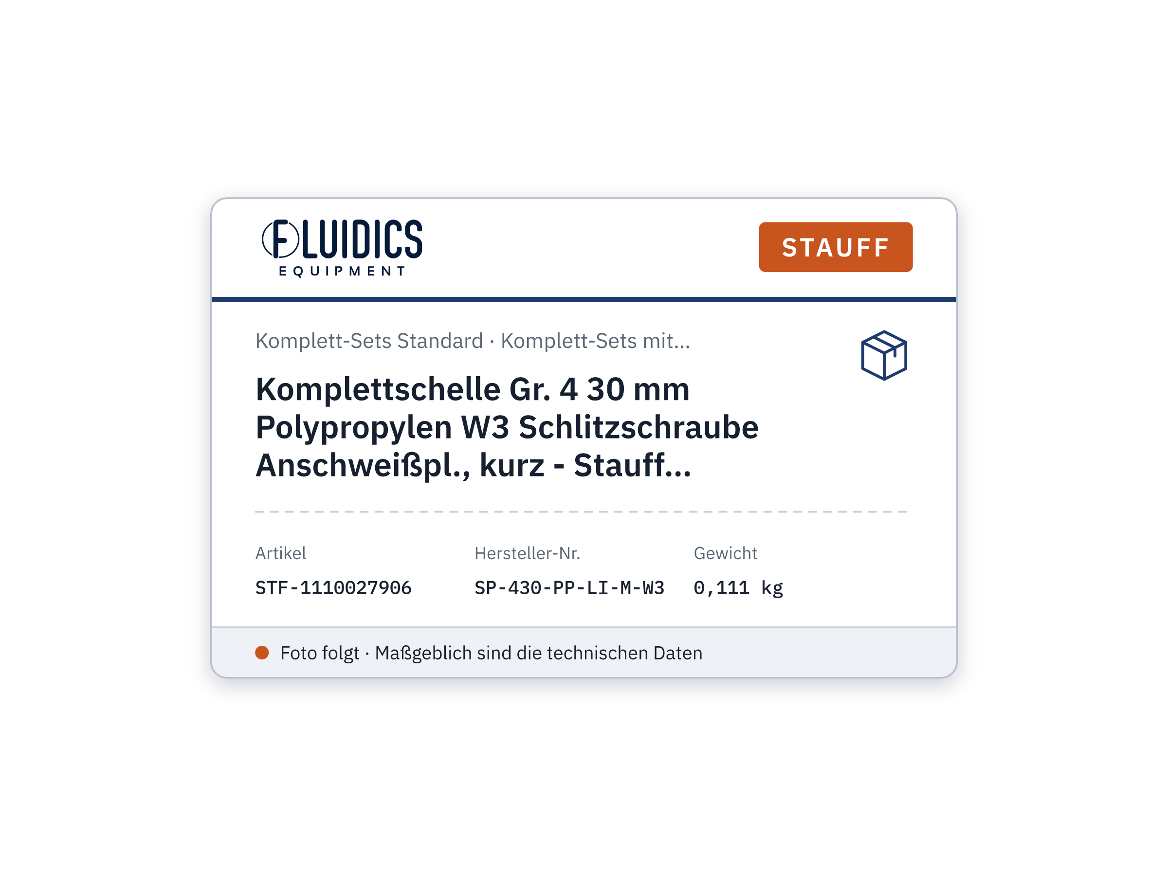 Komplettschelle Gr. 4 30 mm Polypropylen W3 Schlitzschraube Anschweißpl., kurz - Stauff 1110027906