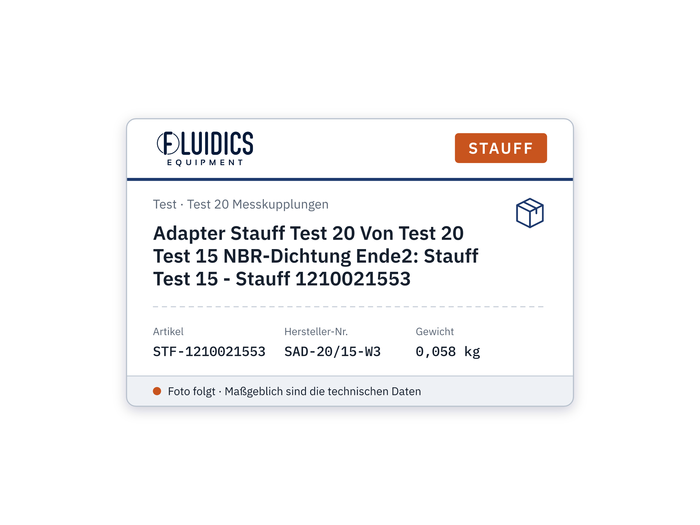 Adapter Stauff Test 20 Von Test 20 Test 15 NBR-Dichtung Ende2: Stauff Test 15 - Stauff 1210021553
