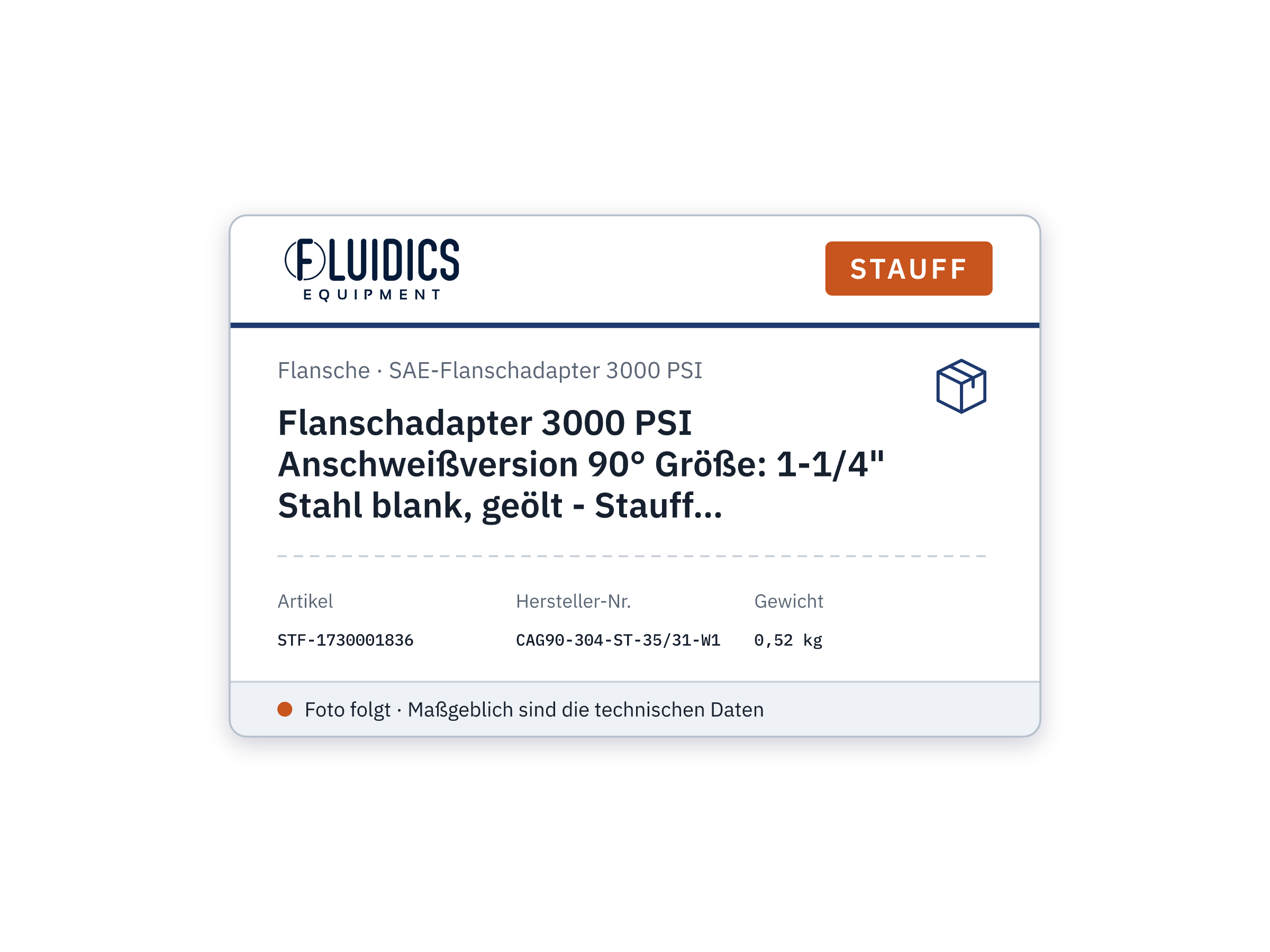 Flanschadapter 3000 PSI Anschweißversion 90° Größe: 1-1/4" Stahl blank, geölt - Stauff 1730001836