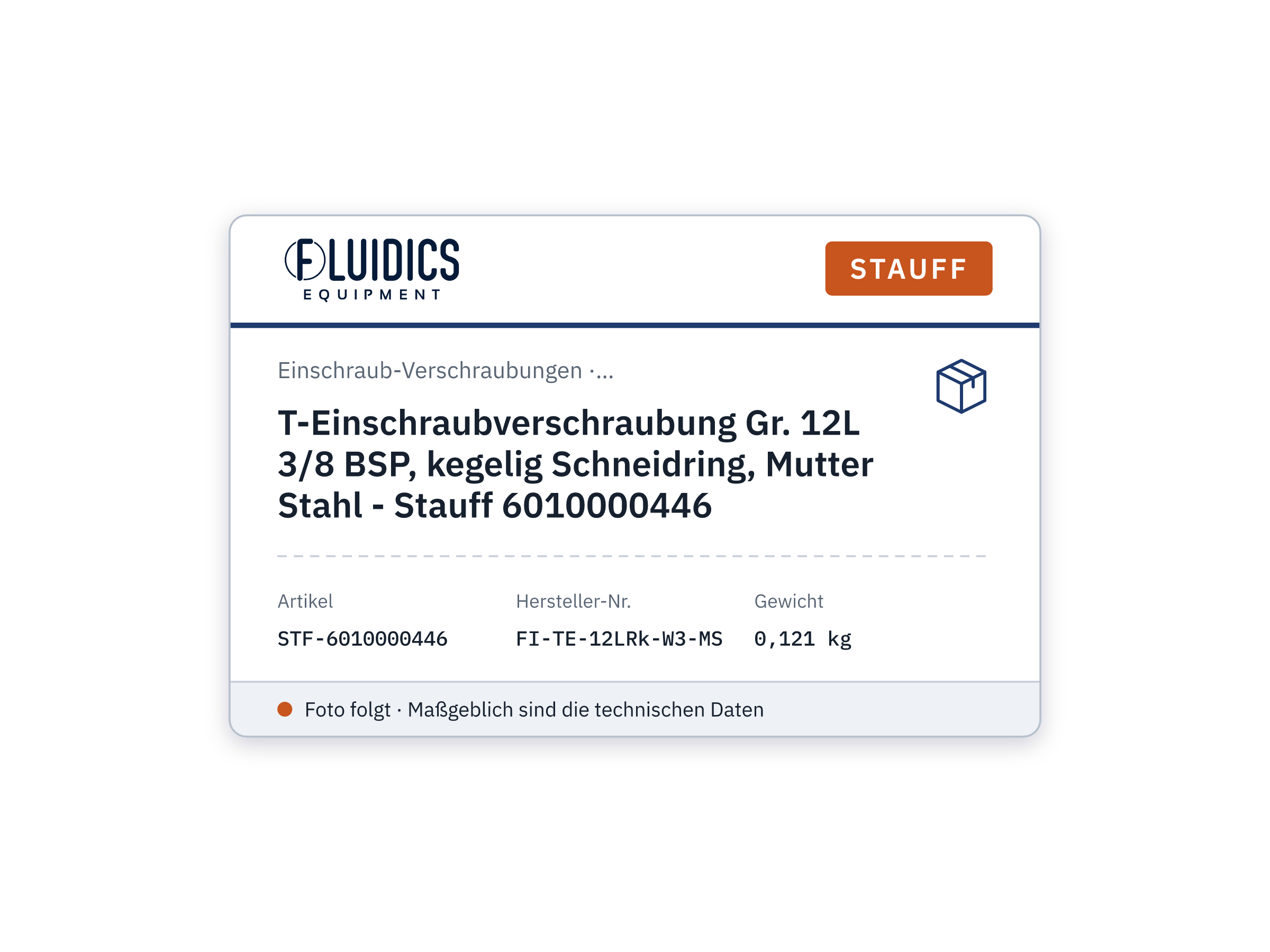 T-Einschraubverschraubung Gr. 12L 3/8 BSP, kegelig Schneidring, Mutter Stahl - Stauff 6010000446