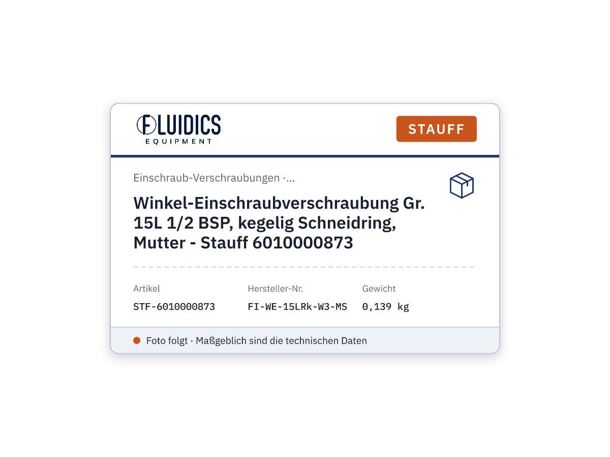 Winkel-Einschraubverschraubung Gr. 15L 1/2 BSP, kegelig Schneidring, Mutter - Stauff 6010000873