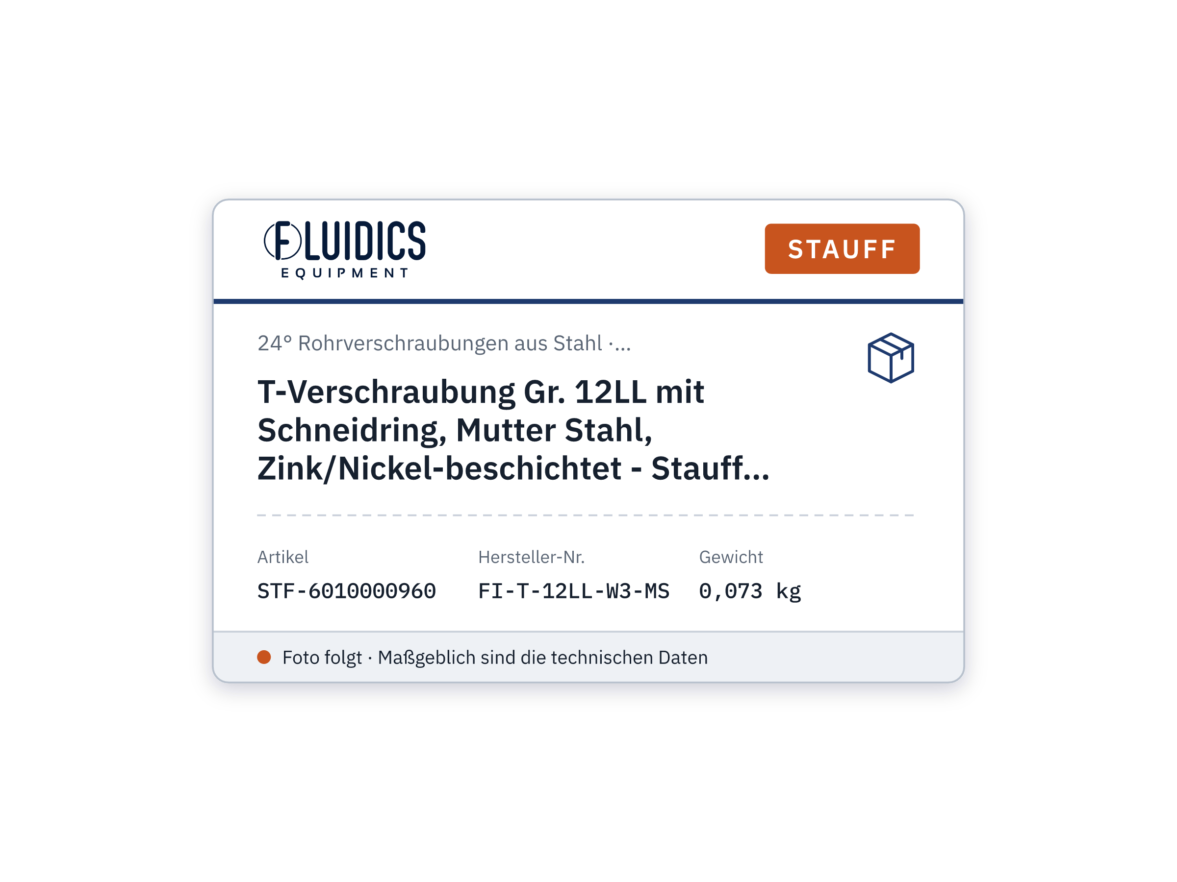 T-Verschraubung Gr. 12LL mit Schneidring, Mutter Stahl, Zink/Nickel-beschichtet - Stauff 6010000960