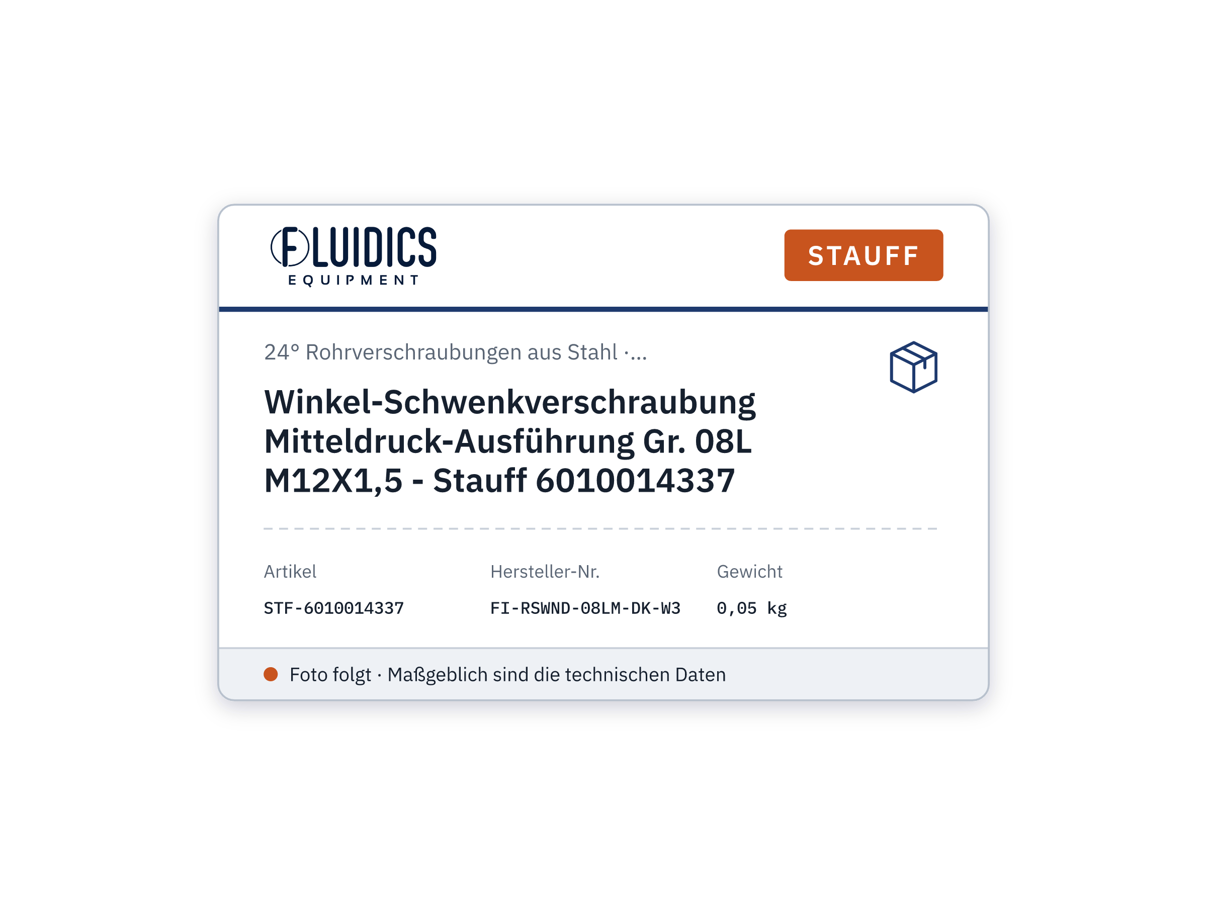 Winkel-Schwenkverschraubung Mitteldruck-Ausführung Gr. 08L M12X1,5 - Stauff 6010014337