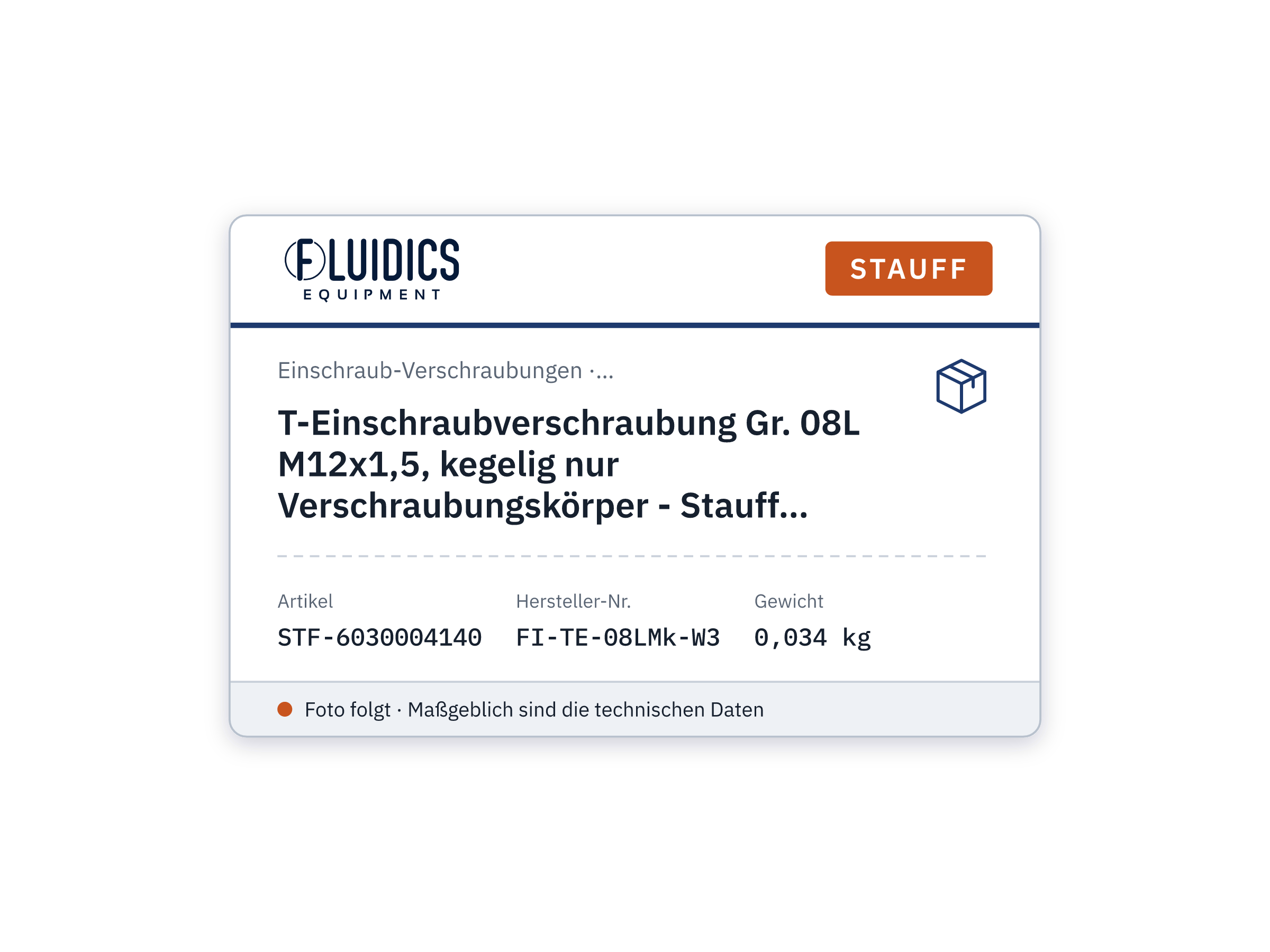T-Einschraubverschraubung Gr. 08L M12x1,5, kegelig nur Verschraubungskörper - Stauff 6030004140