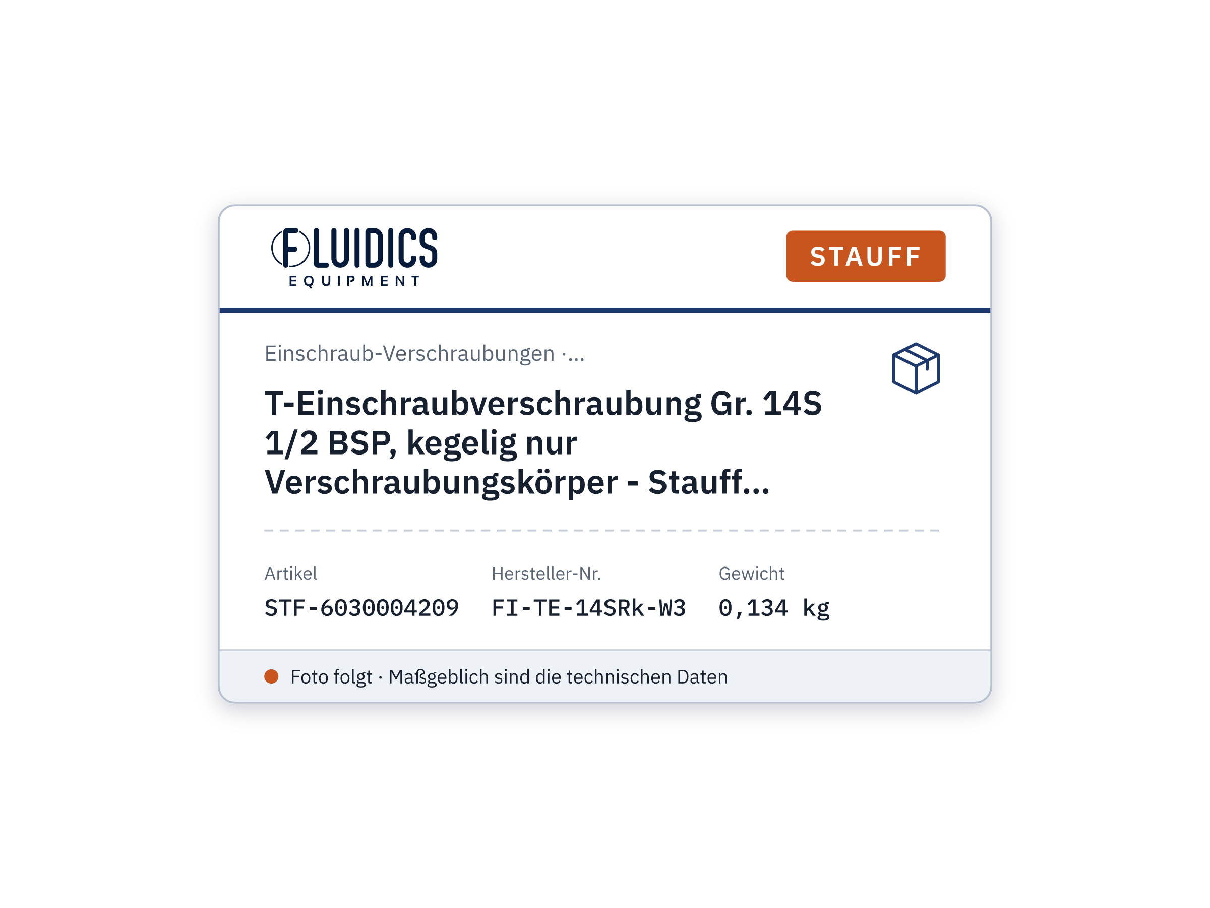 T-Einschraubverschraubung Gr. 14S 1/2 BSP, kegelig nur Verschraubungskörper - Stauff 6030004209