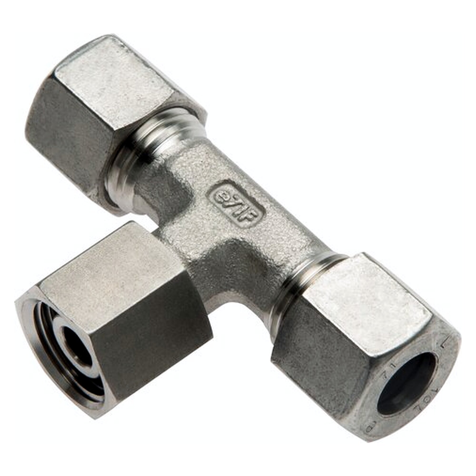 Adjustable T connector with cone, tube 8 L, NC clamping ring 1.4571
