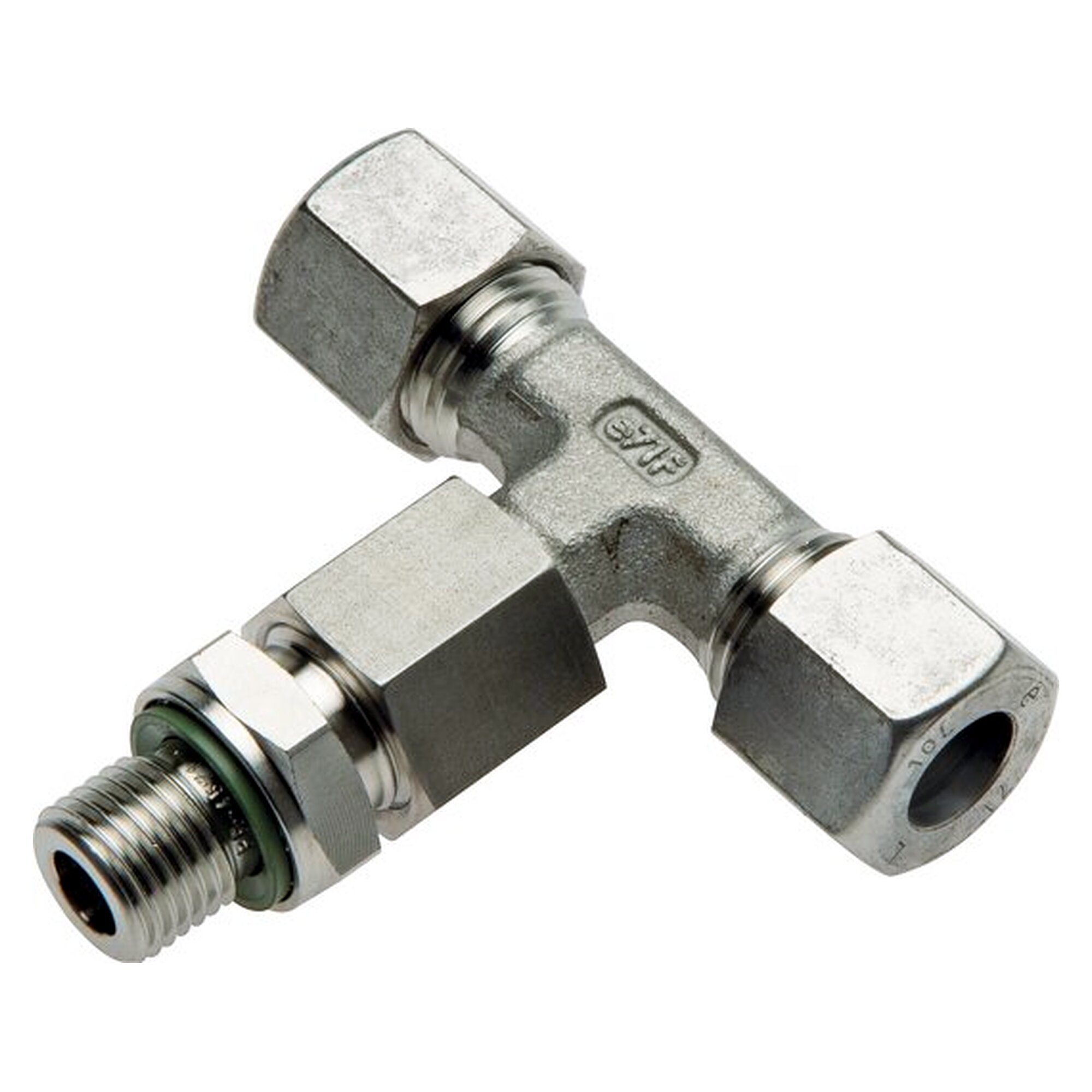 Einstellbare T-Einschraubverschraubung, M 10x1, Rohr 6 L, NC-Klemmring 1.4571