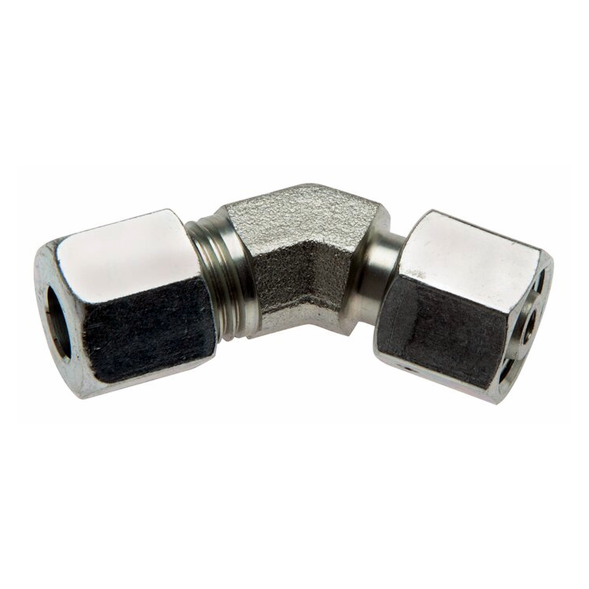 Adjustable 45° connector, tube 35 L, zinc-plated steel, with sealing cone and O-ring
