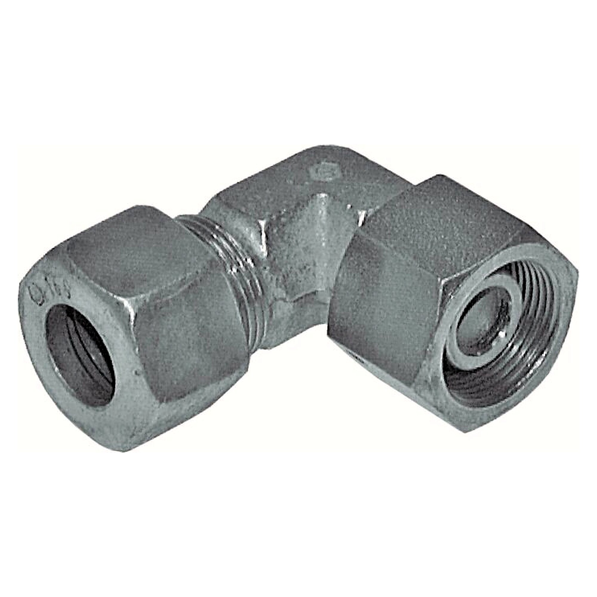 Adjustable elbow coupling, tube 35 L, zinc-plated steel, light series