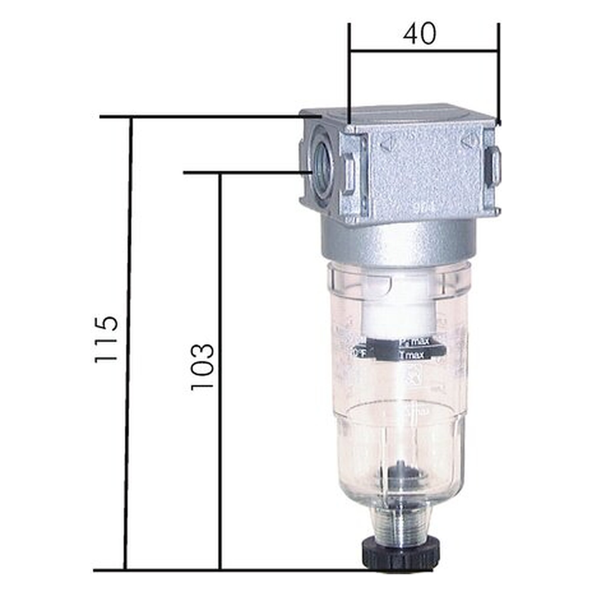 Druckluftfilter, 1,5 - 16 bar, Zinkdruckguss Z410, Kunststoffbehälter, G 1/8"