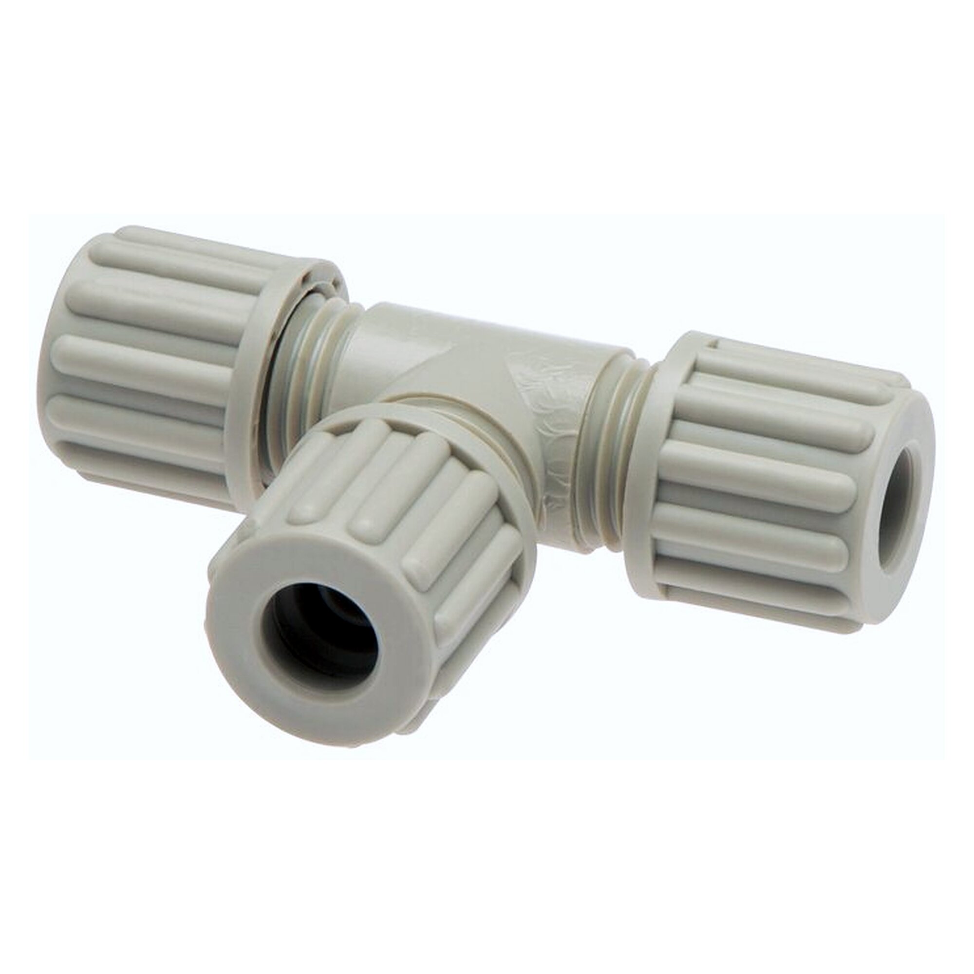 Hose connector, tee design, tube 14x12 mm, polypropylene, temperature range from +5 °C to +90 °C