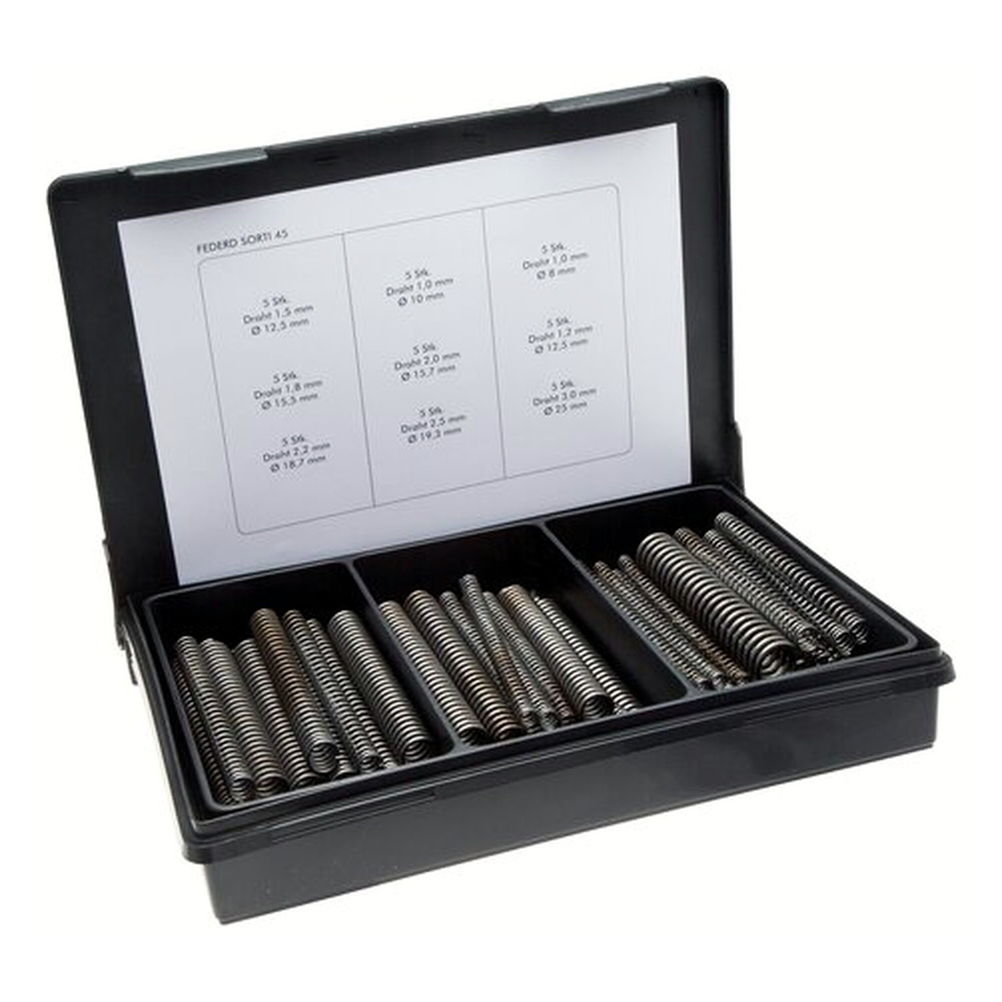 Druckfeder-assortment, 45 pieces, content 45 pcs, workshop supply for assembly and servicing