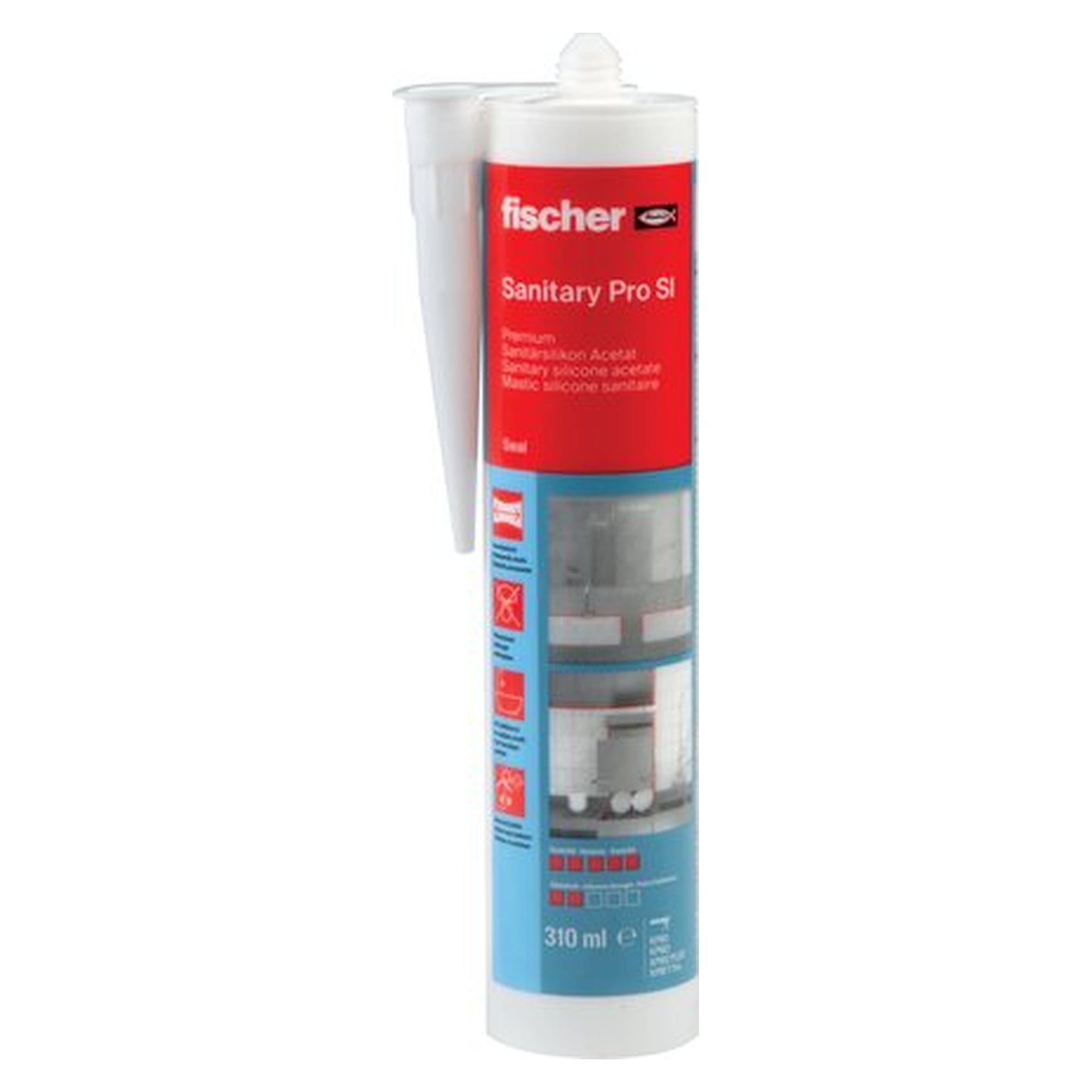 FISCHER sanitary silicone Sanitary Pro SI, grey (RAL 7035), 310 ml cartridge