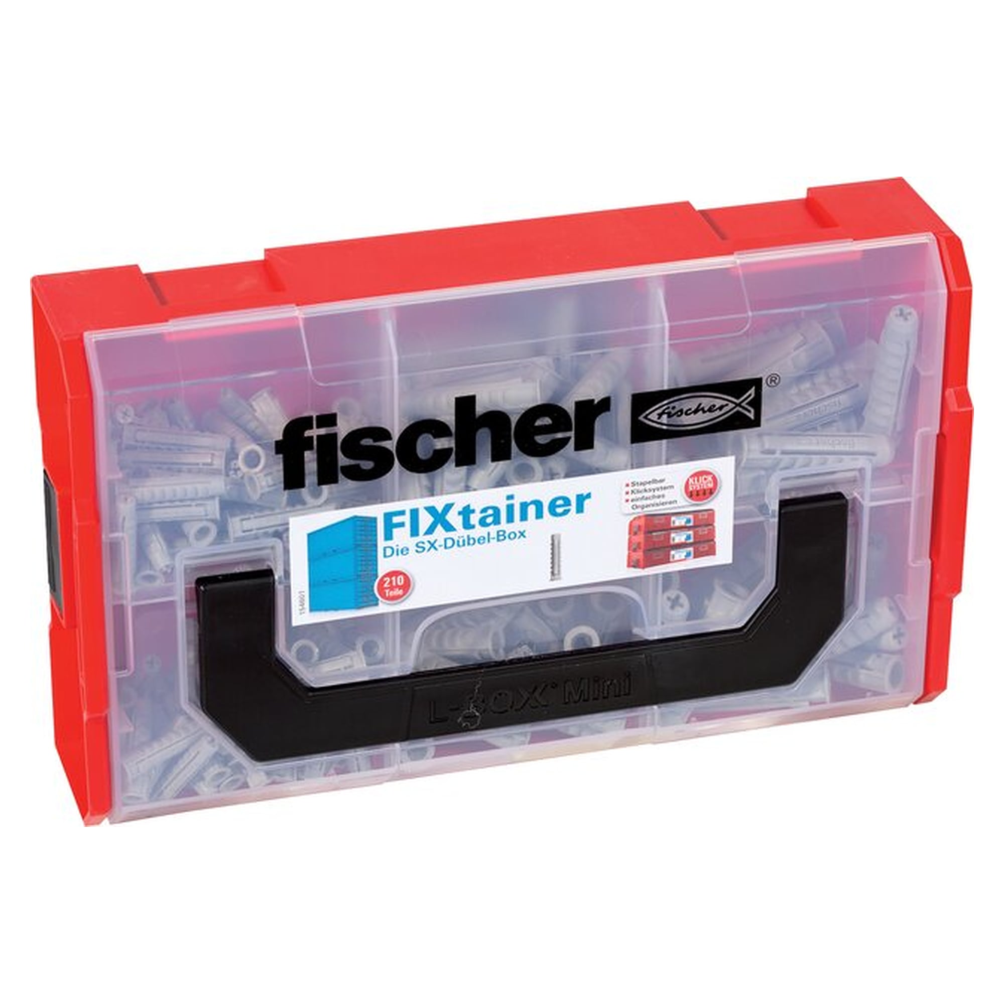 FIXtainer - "SX Plus-Dübelbox": 120 Stk. Dübel SX 6x30 - 60 Stk. Dübel SX 8x40 - 30 Stk. Dübel SX 10