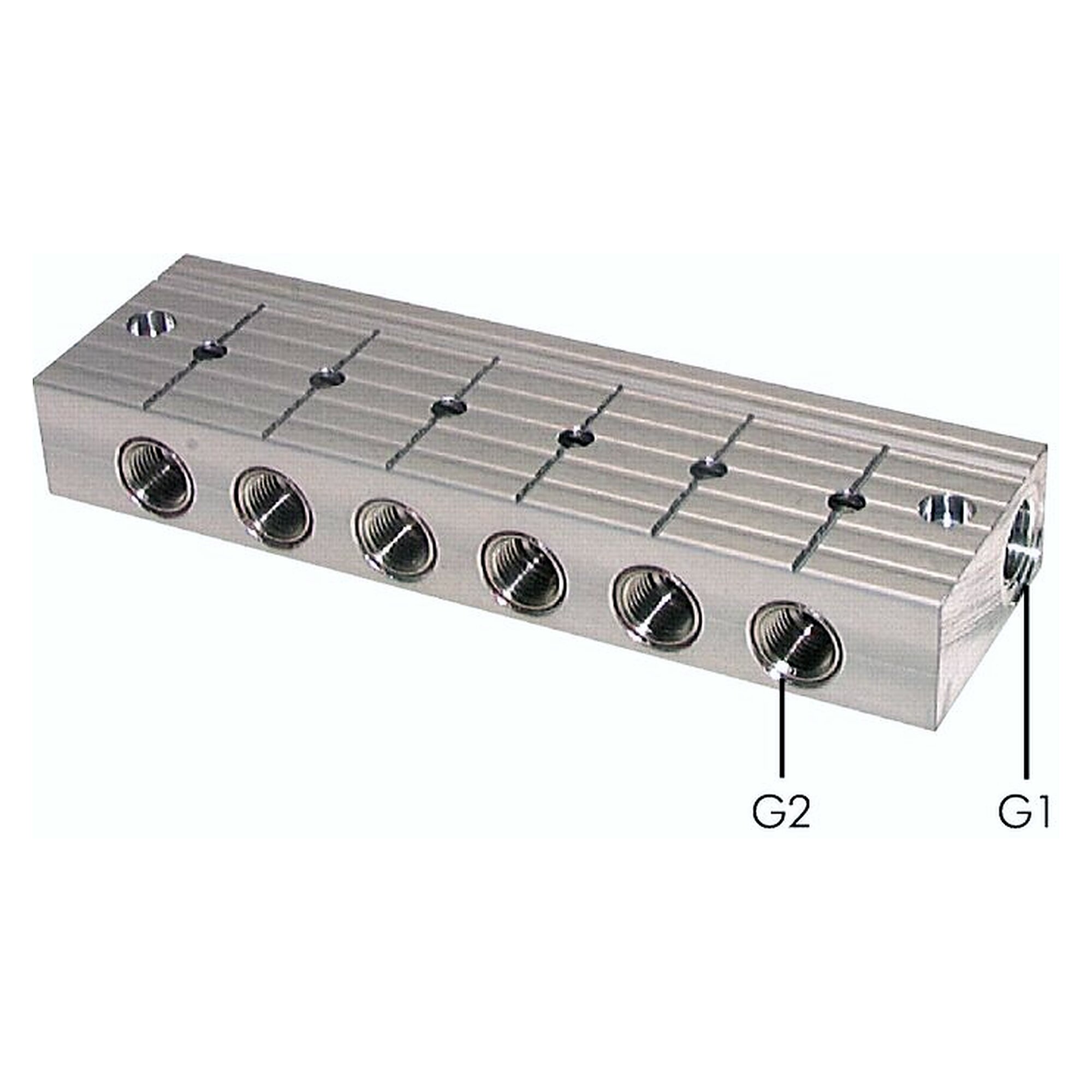 Distribution manifold, thread 2x G 3/8" to second thread 10x G 1/4", length 275 mm