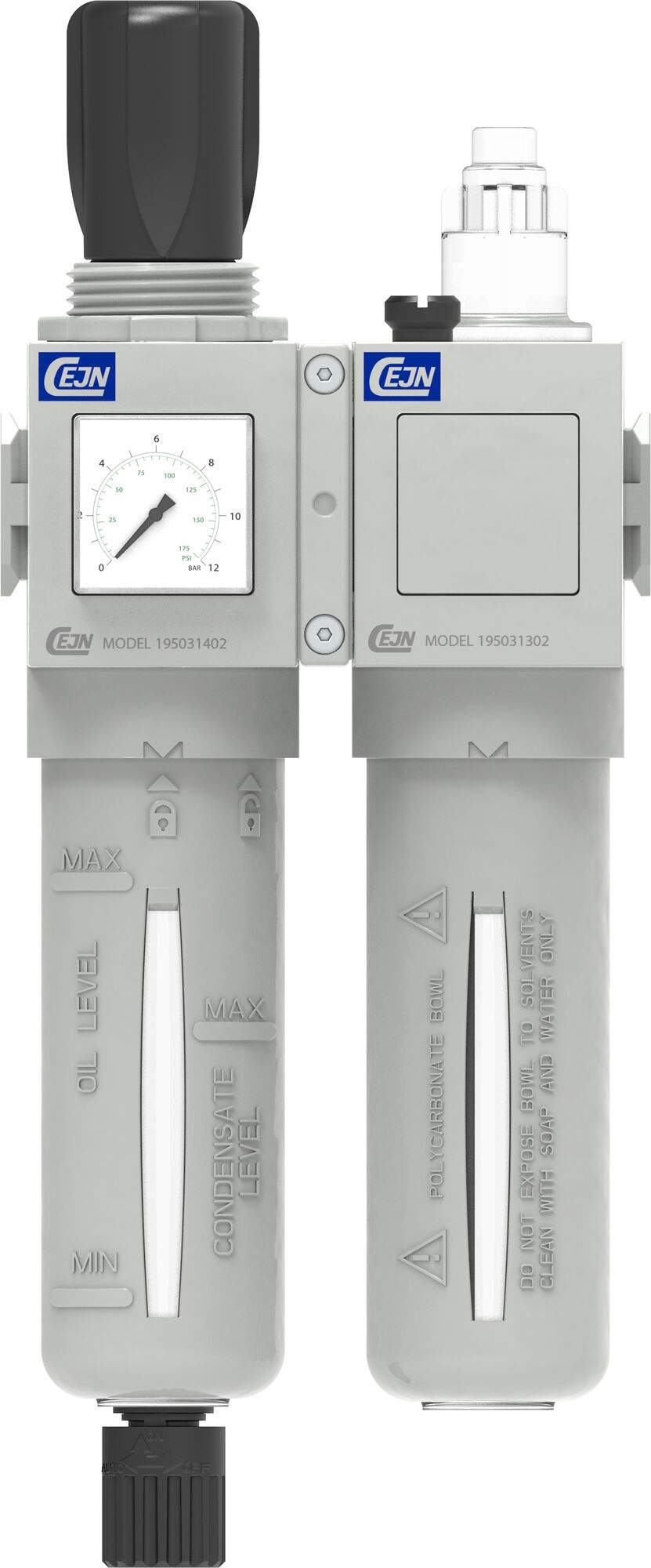 FRL unit, filter regulator and lubricator Model 651, G 1/4", 25 µm, polycarbonate bowl - Cejn 195031602
