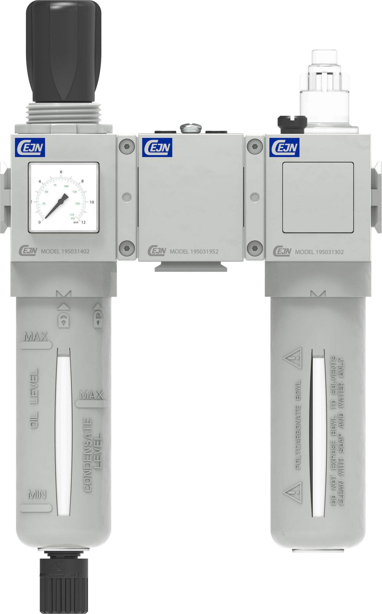 FRL unit, filter regulator, diverter block and lubricator Model 651, G 1/4", 25 µm - Cejn 195031612