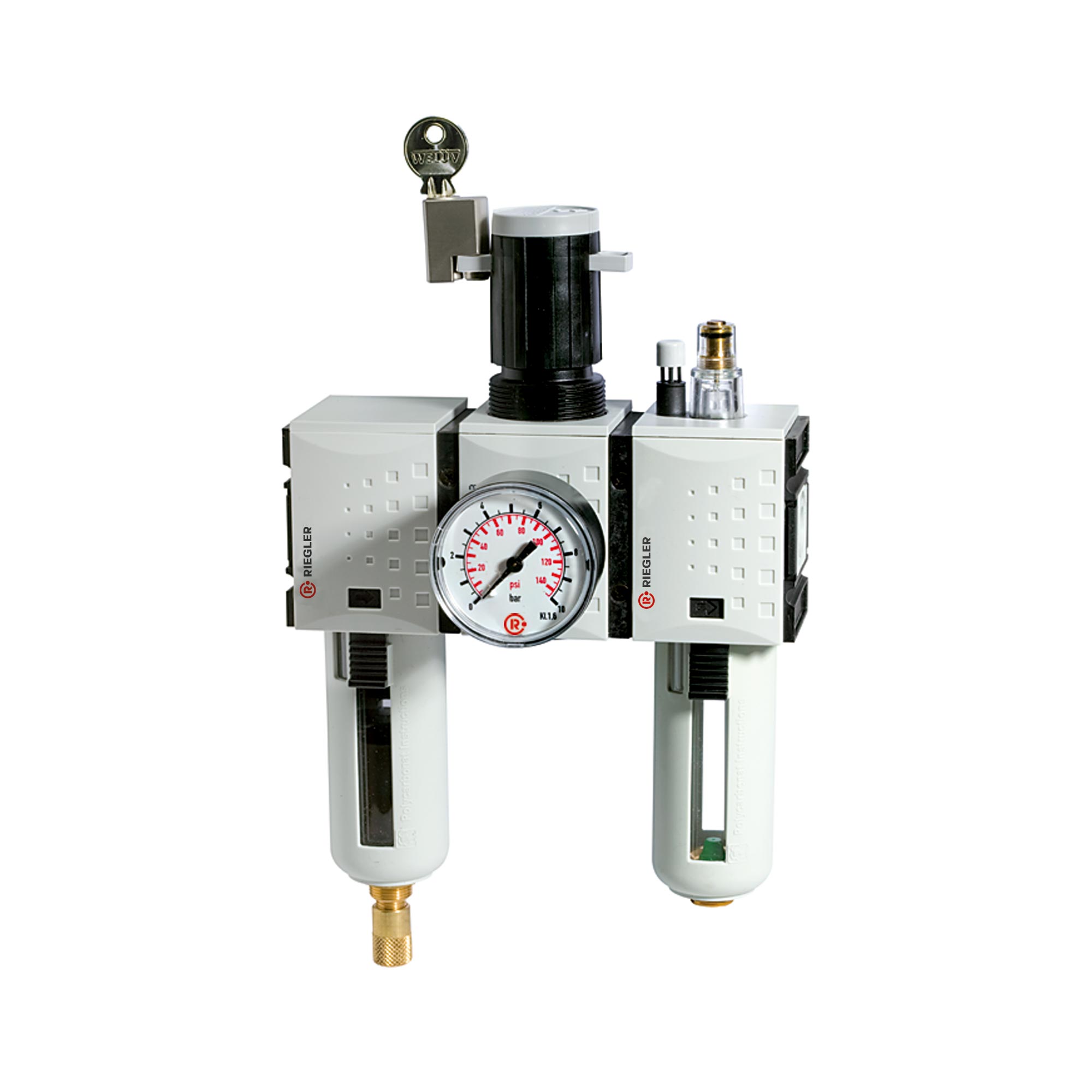Wartungseinheit 3-tlg. »FUTURA«, PC, BG 2, G 1/2, 0,5 - 8 bar, VA - Riegler 100240