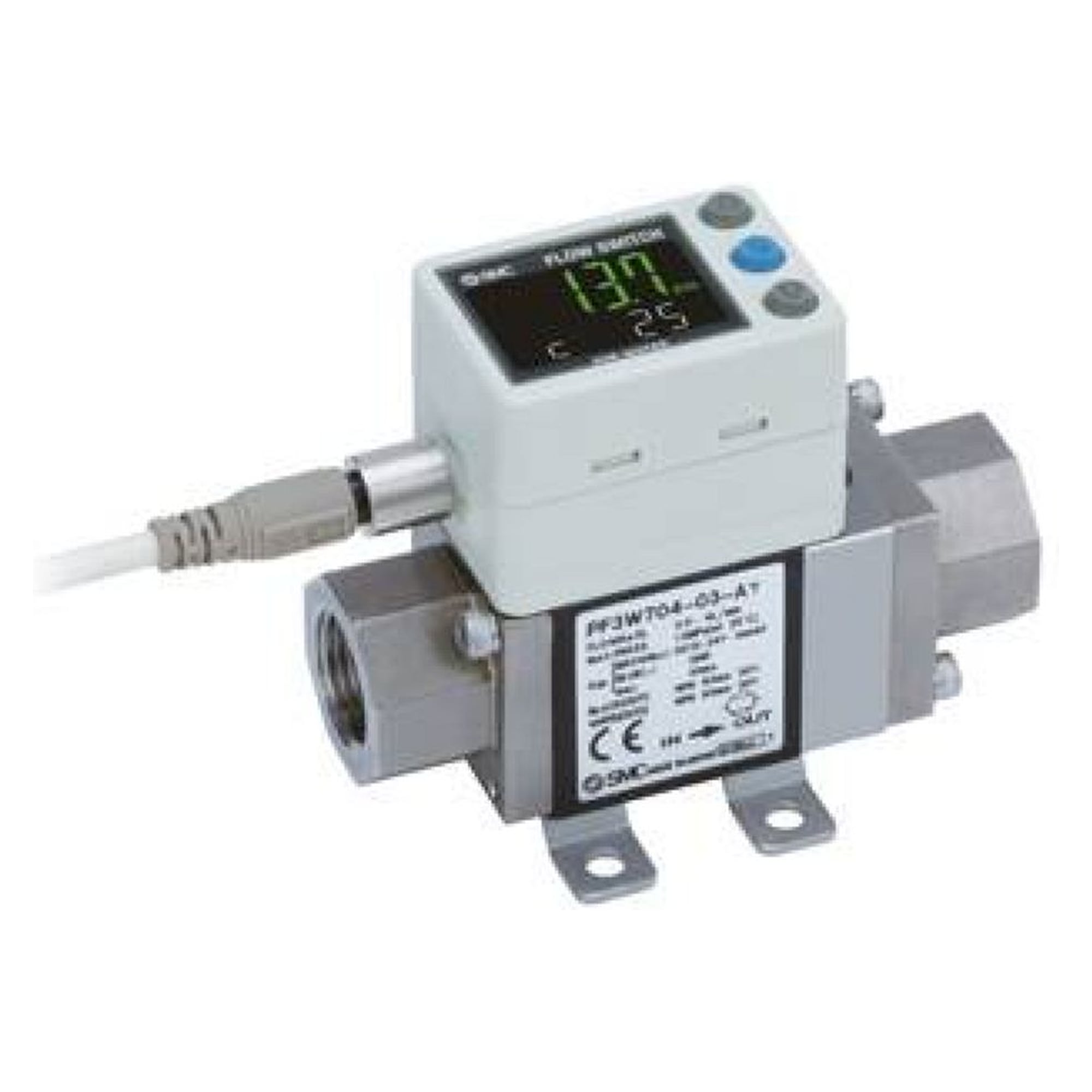SMC PF3W704-F03-BTN-MR. PF3W7, Digital Flow Switch for Water, 3-Colour Display, Integrated display