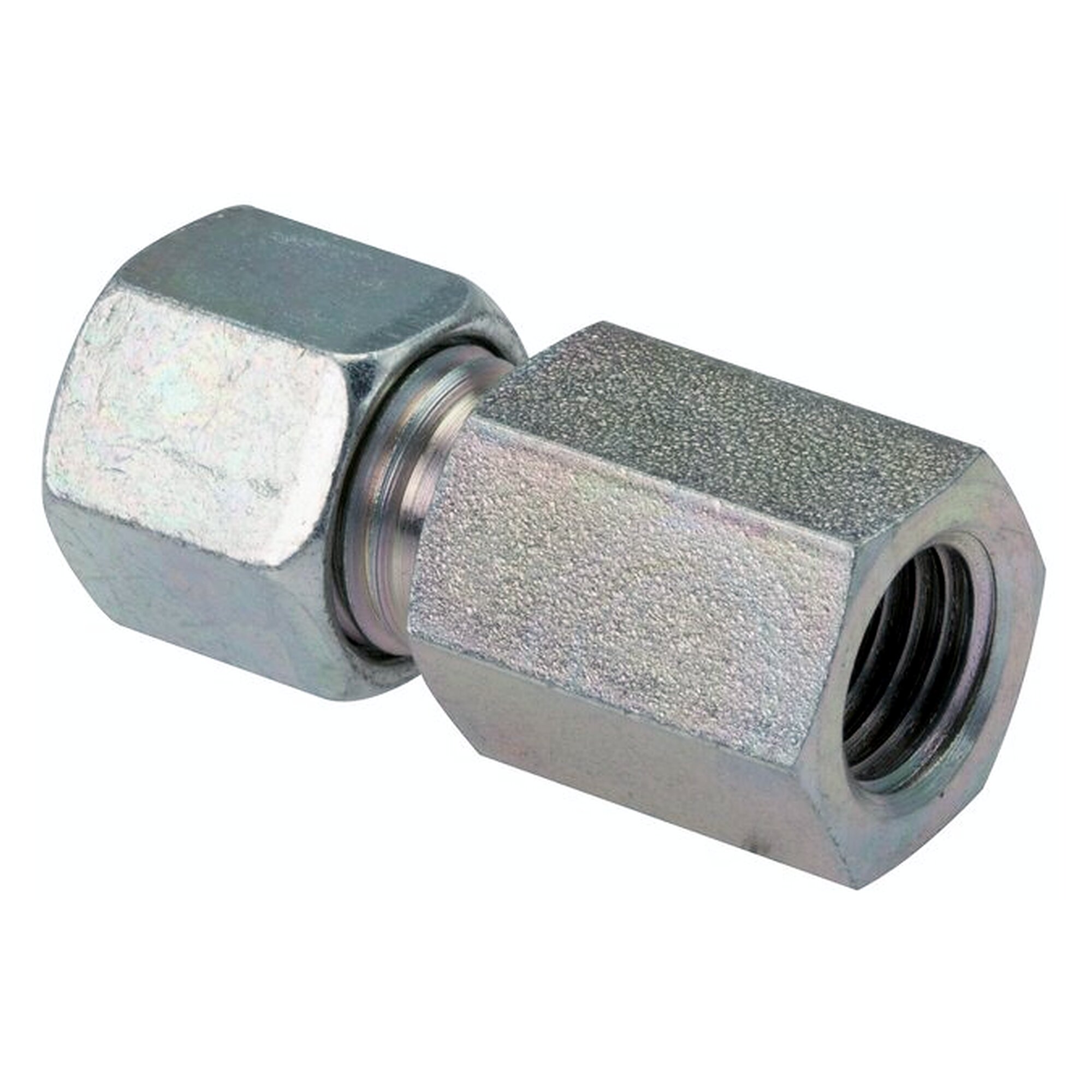 Straight coupling, female thread, M 14x1,5-10 L (M16x1,5), zinc-plated steel
