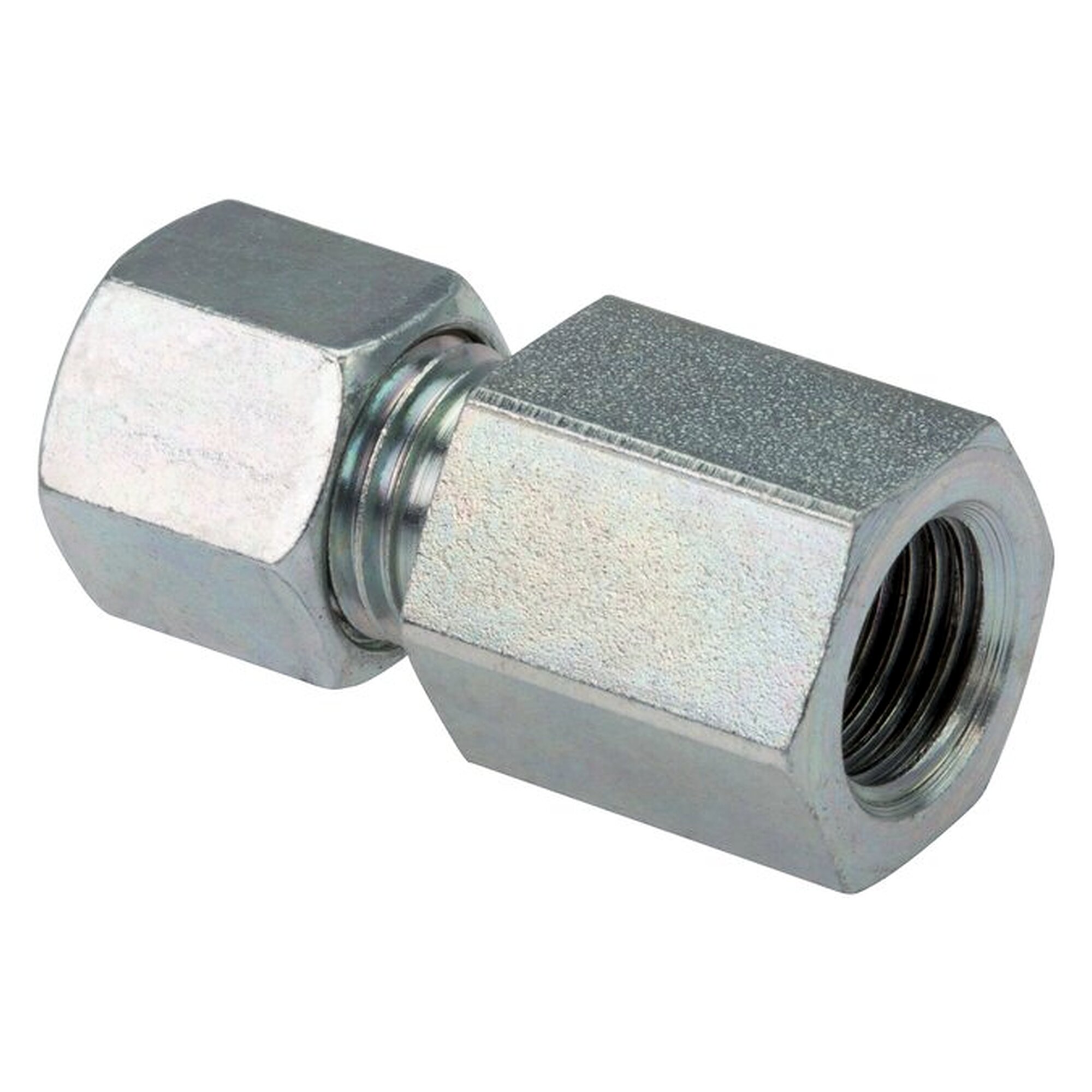 Straight female stud coupling, G 1/4", tube 8 S, zinc-plated steel