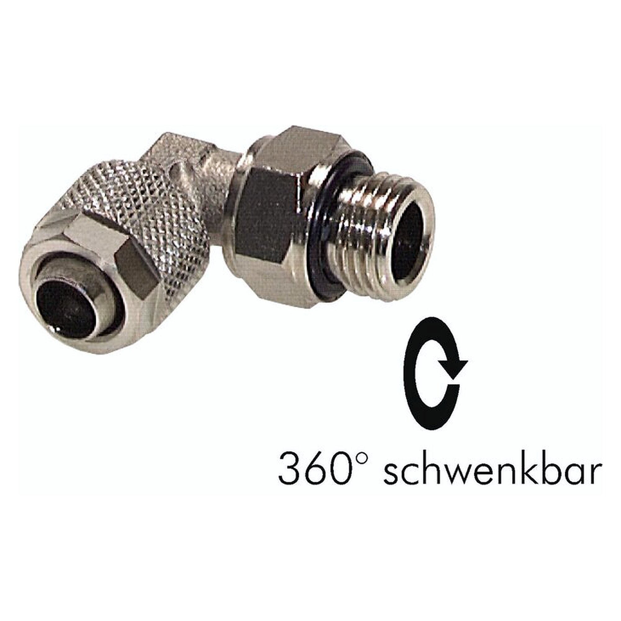Drehverschraubung, Winkelform, Gewinde G 1/4", Schlauch 8x6 mm, Messing vernickelt, -20 bis +80 °C