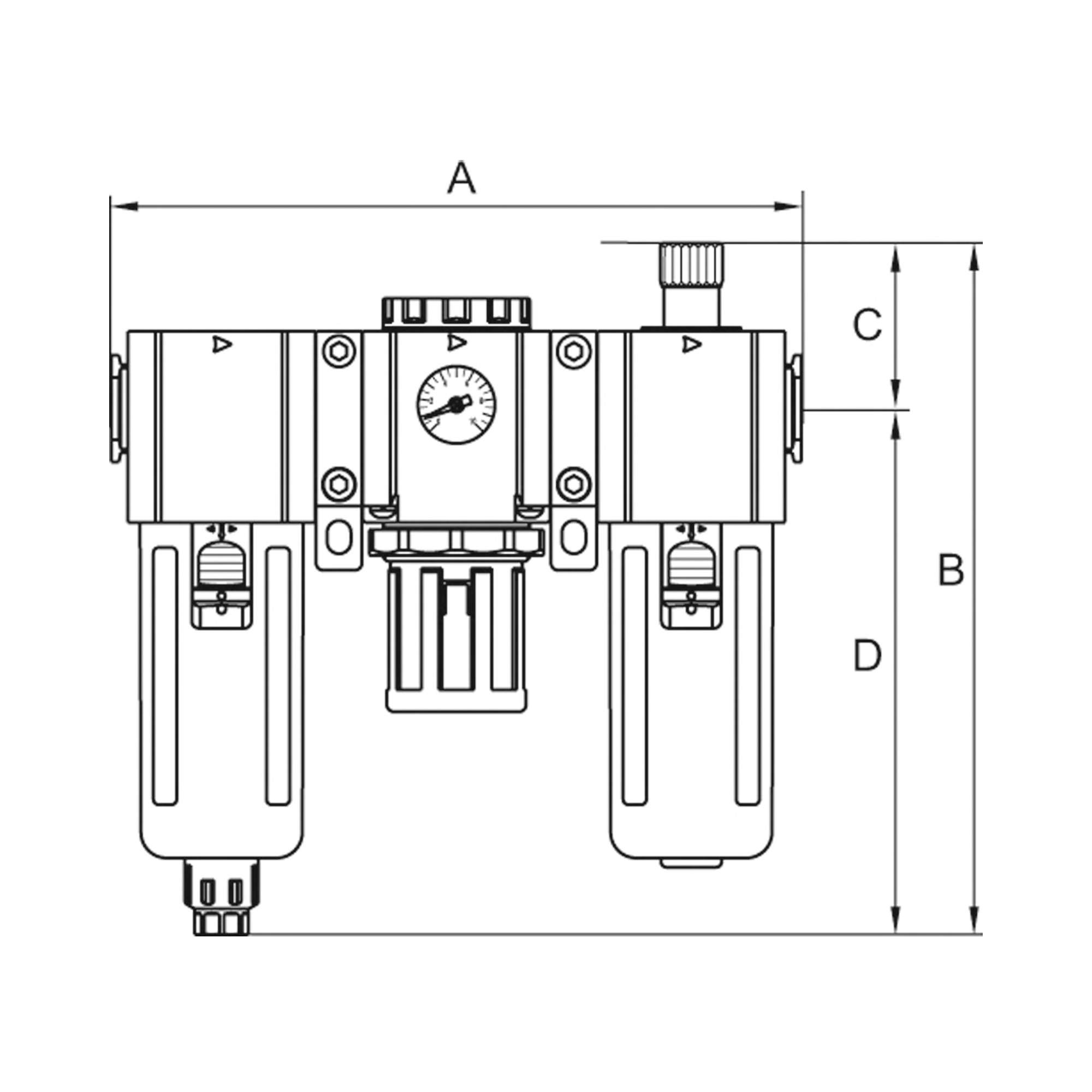 Wartungseinheit 3-tlg. »GA«, PC-Beh., BG 300, G1/4, 1,5-9 bar, VA - Riegler 178510