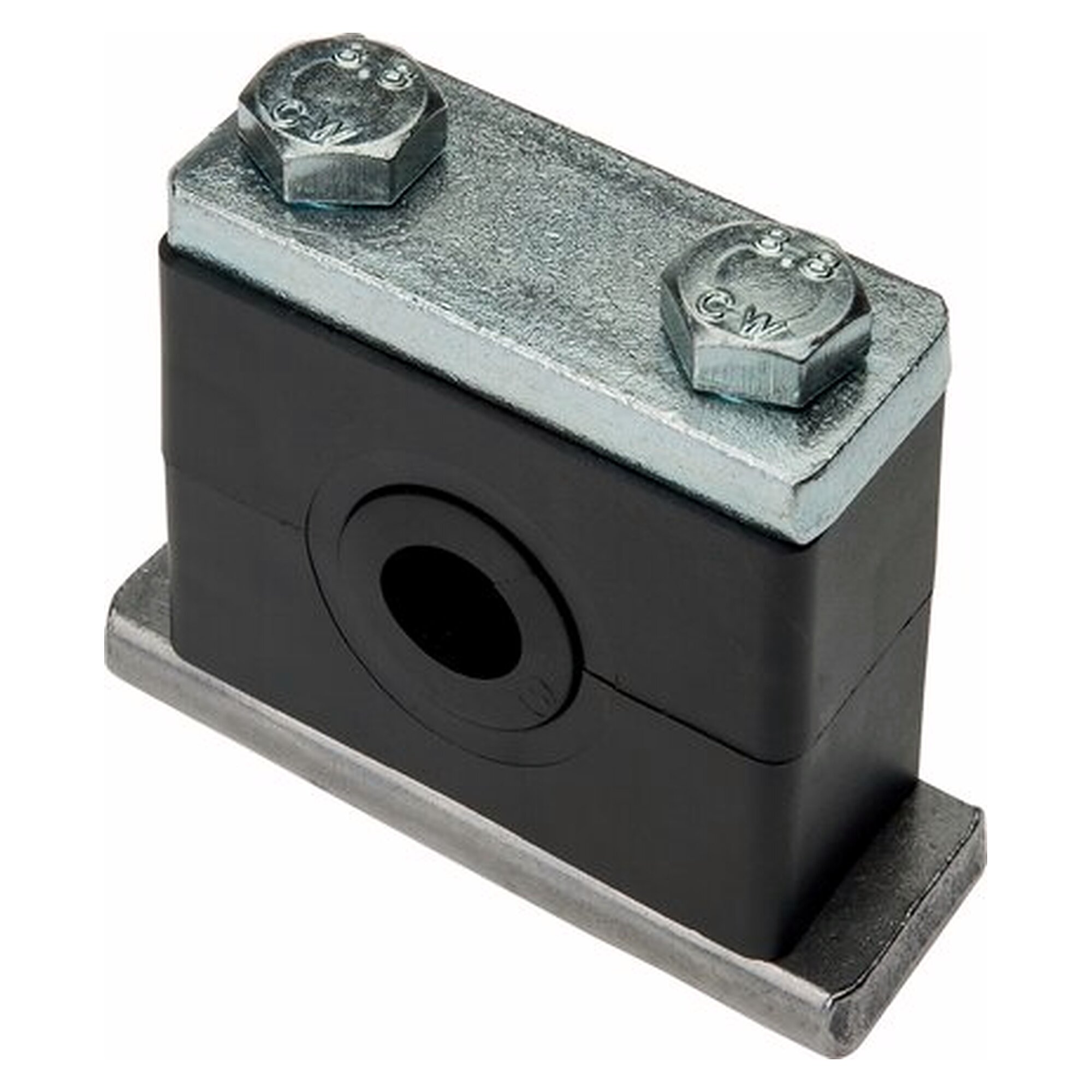 Rohrschelle mit Elastomereinsatz, Baugröße 3, Rohr 26,9 mm, Anschweißplatte und Deckplatte