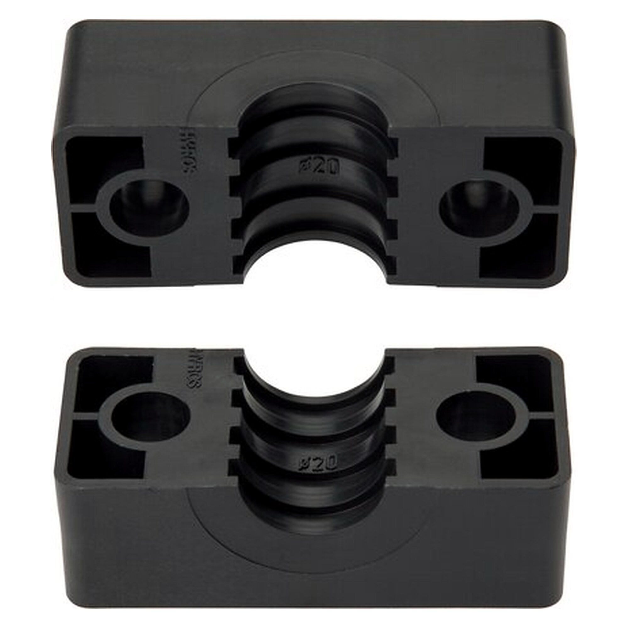 Pipe clamp jaw pair DIN 3015 T2, tube 30 mm, size 4, heavy series, polypropylene