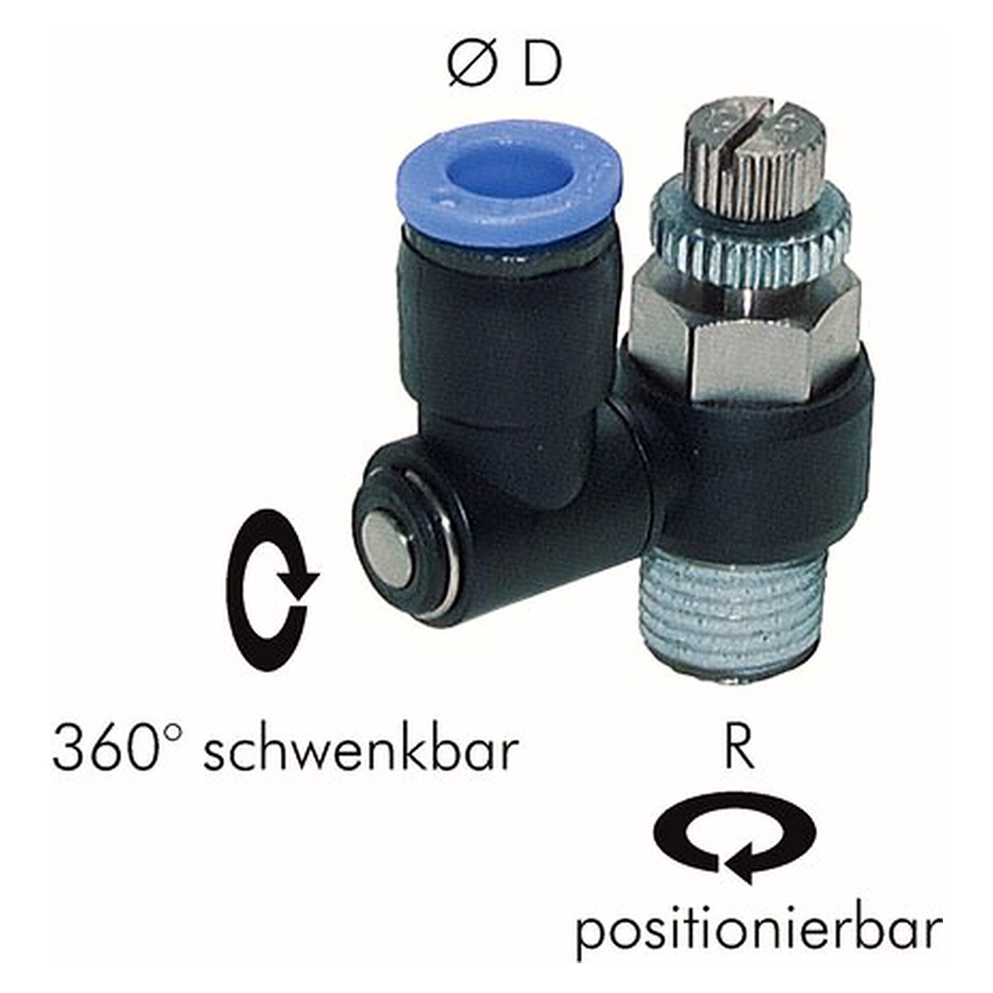 Throttle check valve, exhaust air metering, R 3/8", port D 10 mm, nickel-plated brass