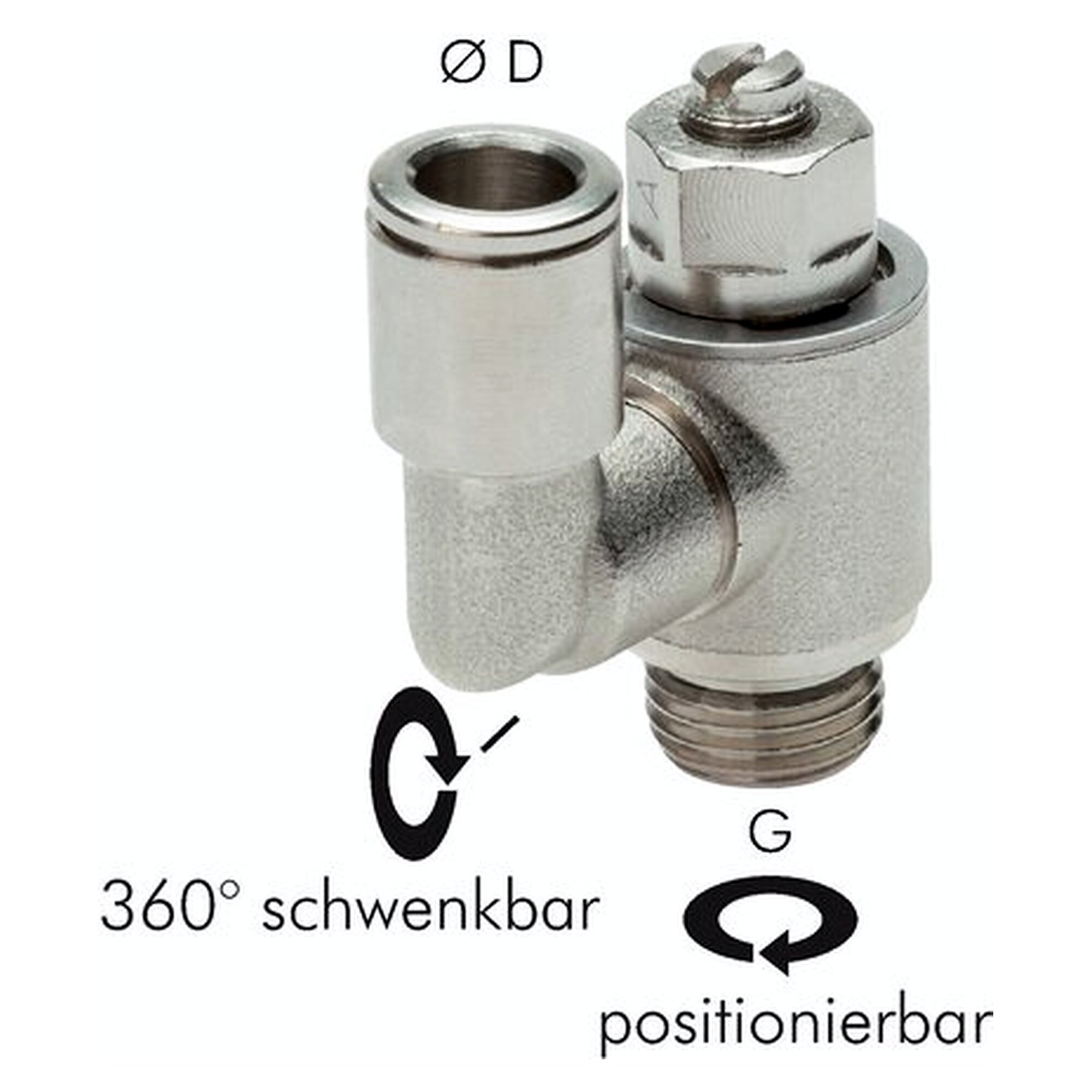 Flow control check valve, exhaust air control, male thread G 1/8", tube 8 mm, nickel plated brass