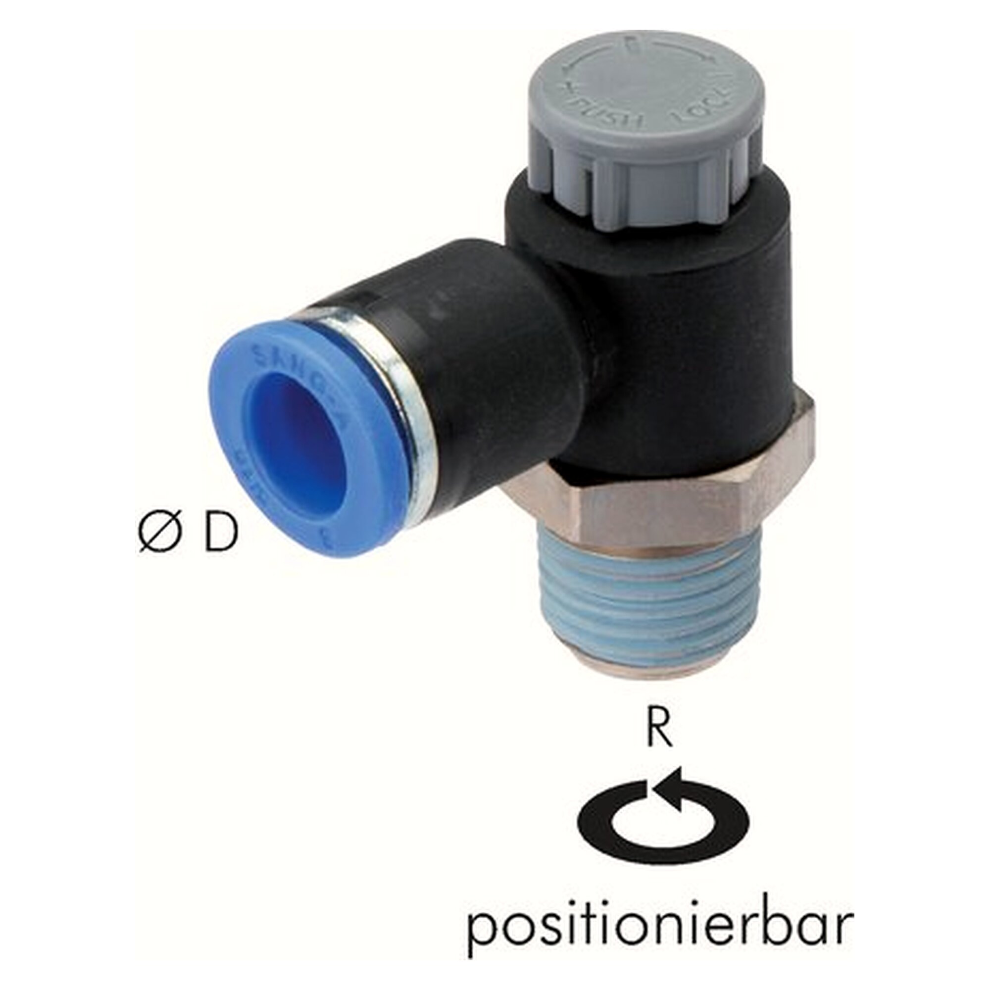 Compact flow control valve, exhaust air control (standard), R 3/8", tube 8 mm, -0.95 bar