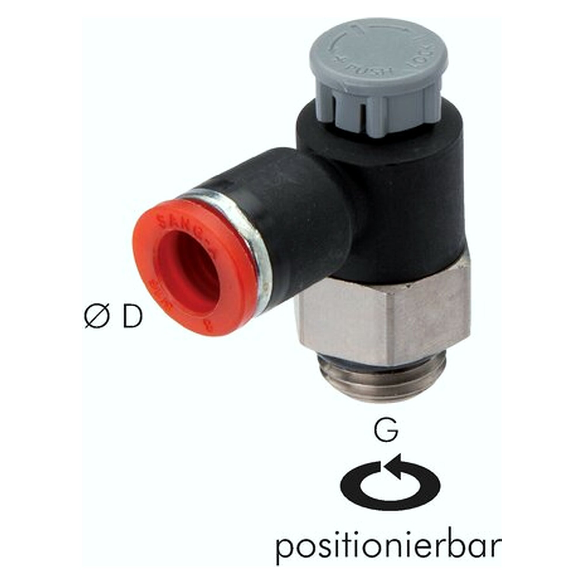 Compact one-way flow control valve, supply air regulating, G 1/4" to 8 mm, nickel-plated brass
