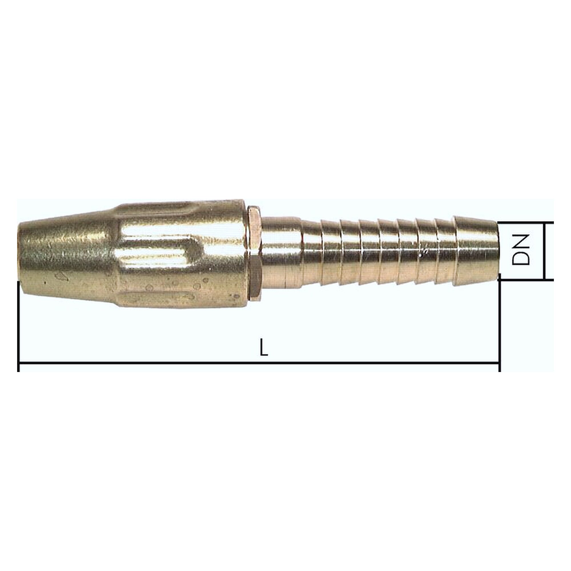 Schlauchspritze, 25 (1")mm Schlauch, Größe 1", Messing, Länge L ca. 135 mm