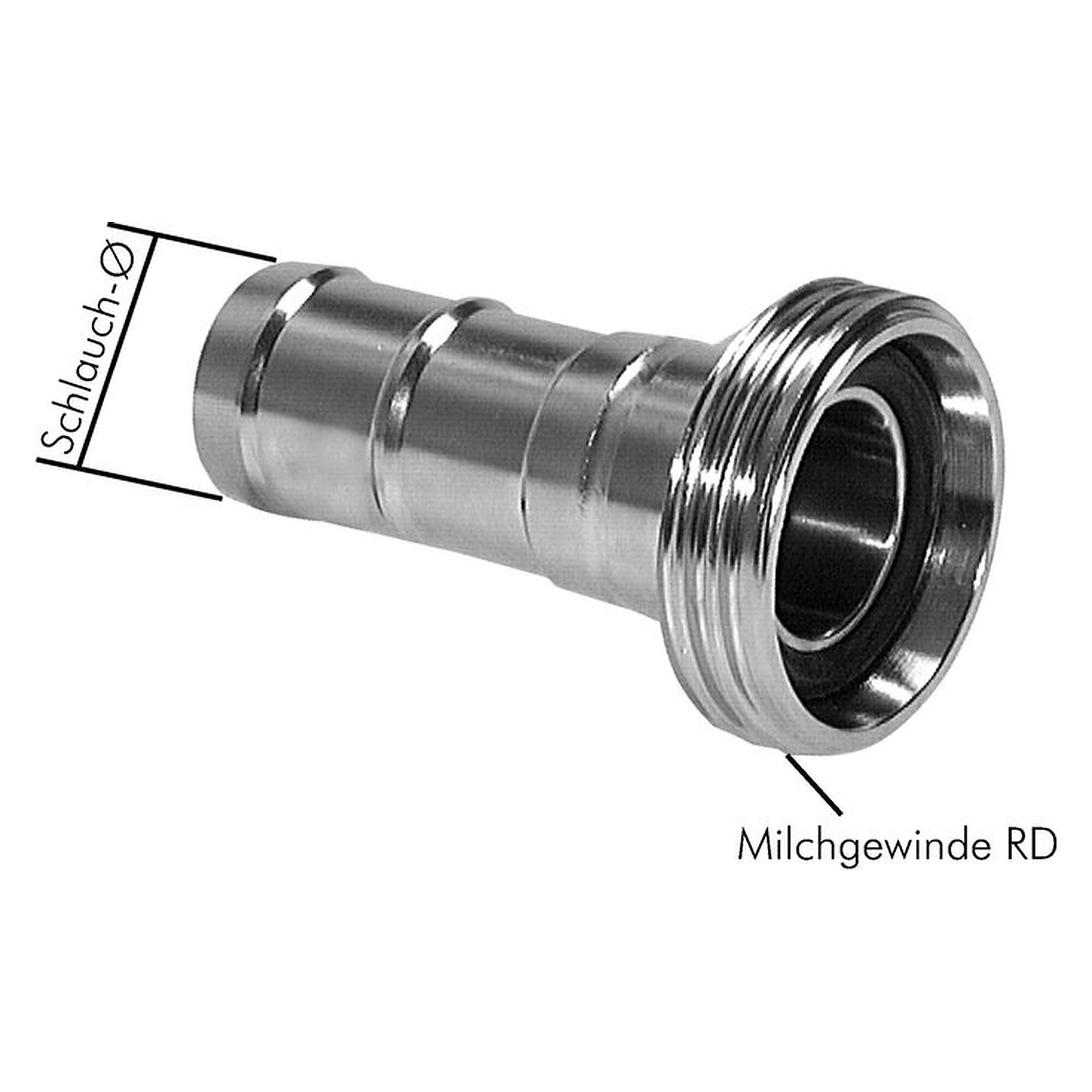 Schlauchgewindestutzen mit Rundgewinde, Rd 52 x 1/6", DN 25 mm, Schlauchanschluss 25 (1") mm, 1.4404