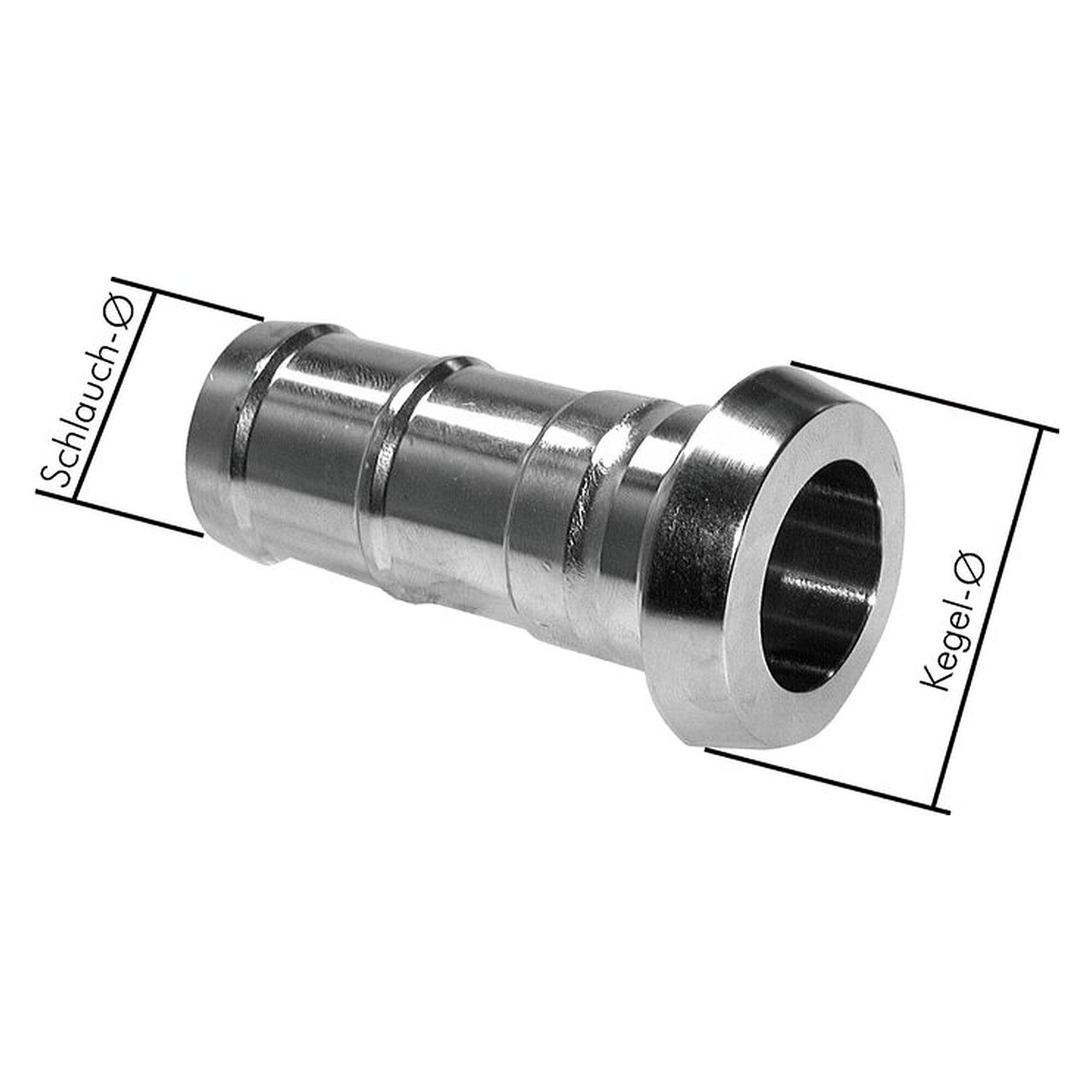Schlauchkegelstutzen, mit Rundgewinde, DN 65 mm, Schlauchanschluss 65 (2-1/2") mm, 86 mm, 1.4404