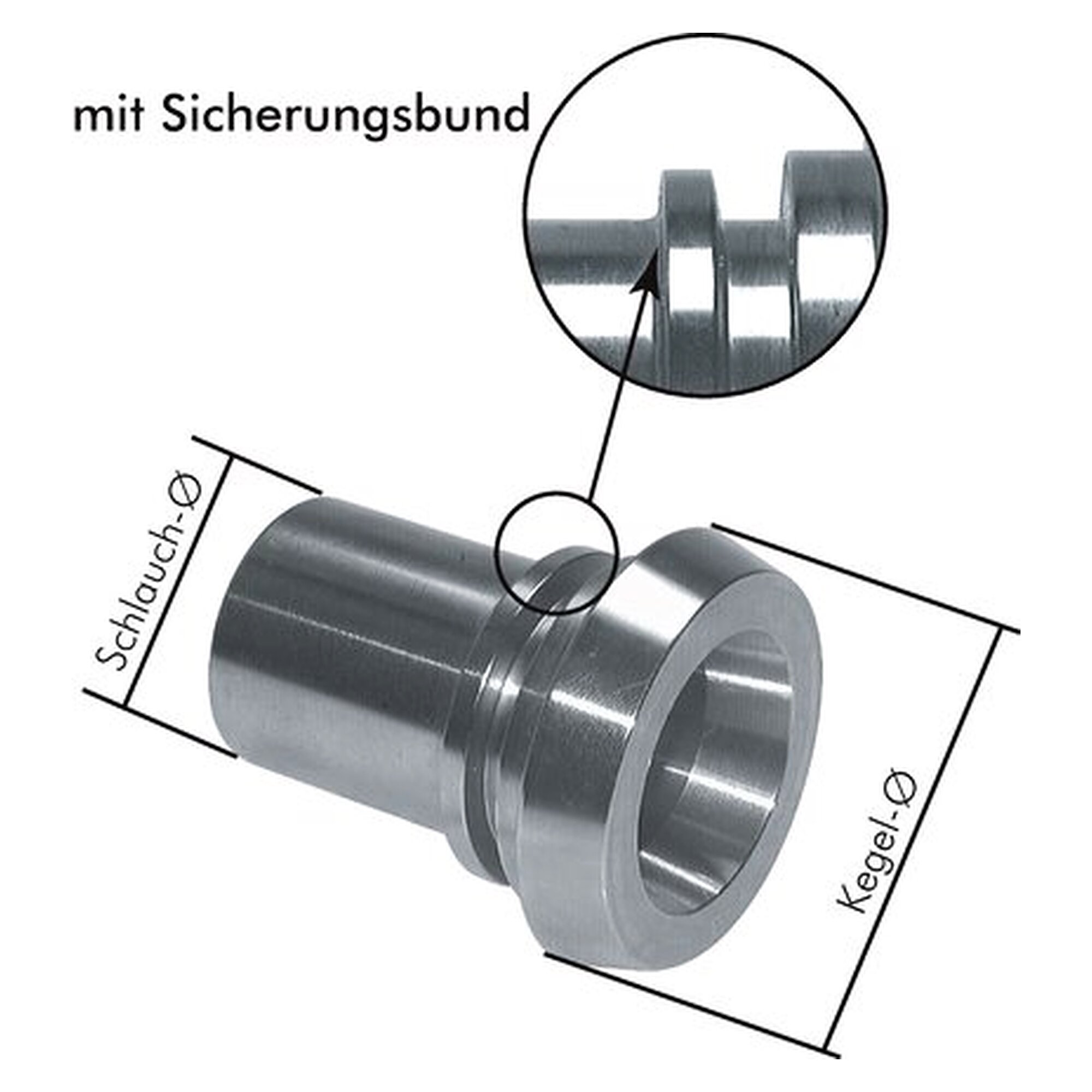 Schlauchkegelstutzen, mit Rundgewinde, DN 65 mm, Schlauchanschluss 65 (2-1/2") mm, 86 mm, 1.4401
