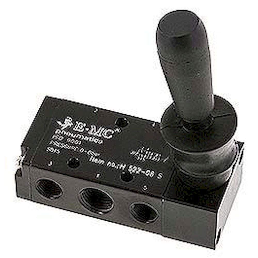 E.MC H-522-08-S. 5/2-way hand lever valve, spring return, G 1/4"