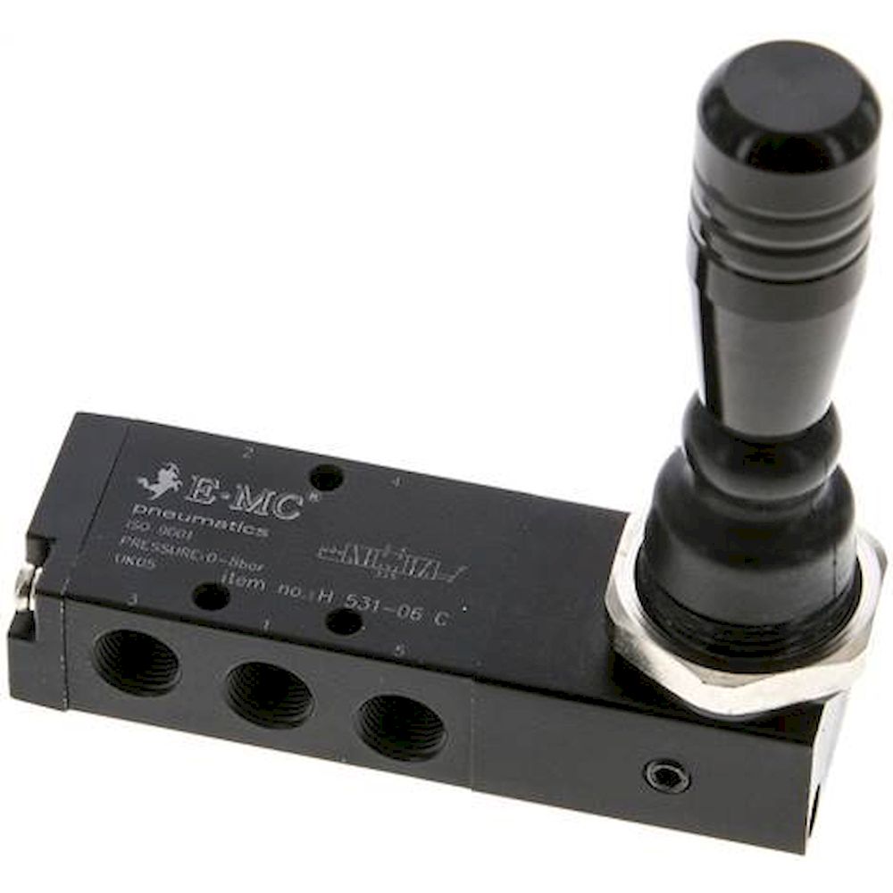 E.MC H 531-06 C. 5/3-Wege Handhebelventil, G 1/8", Mittelstellung geschlossen, Raste