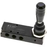 E.MC H-531-06-P. 5/3-way hand lever valve, G 1/8", Centre position ventilated, detend