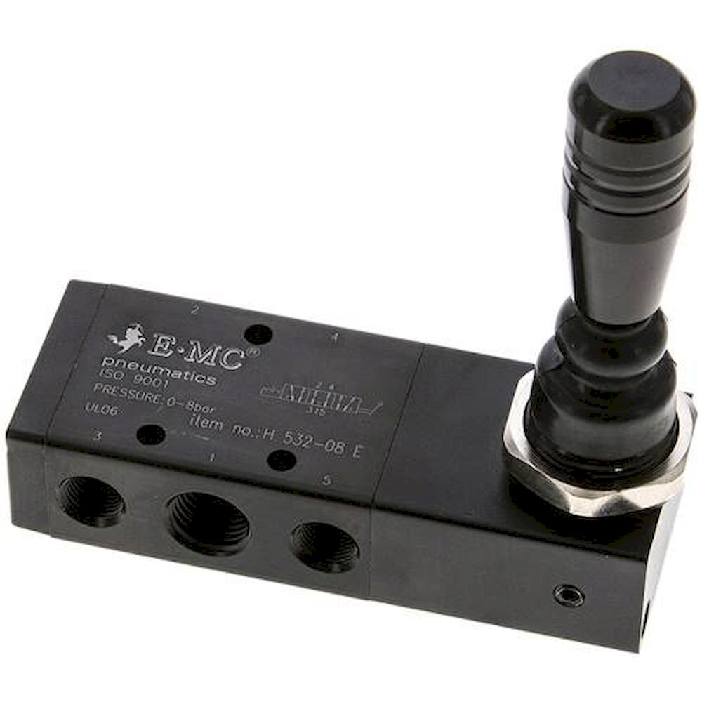 E.MC H 532-08 E. 5/3-Wege Handhebelventil, G 1/4", Mittelstellung entlüftet, Raste