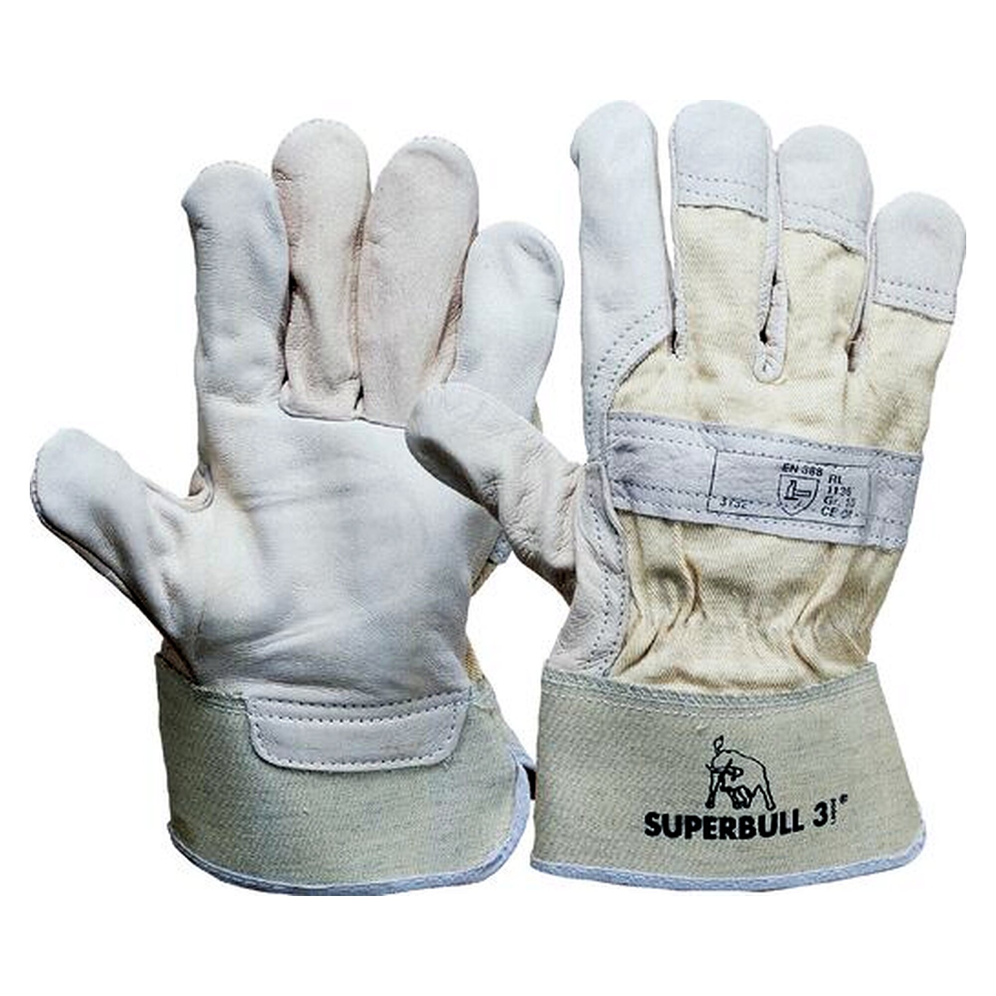 Leather glove, heavy leather and cotton quality, natural coloured, soft grain cowhide leather, XXL