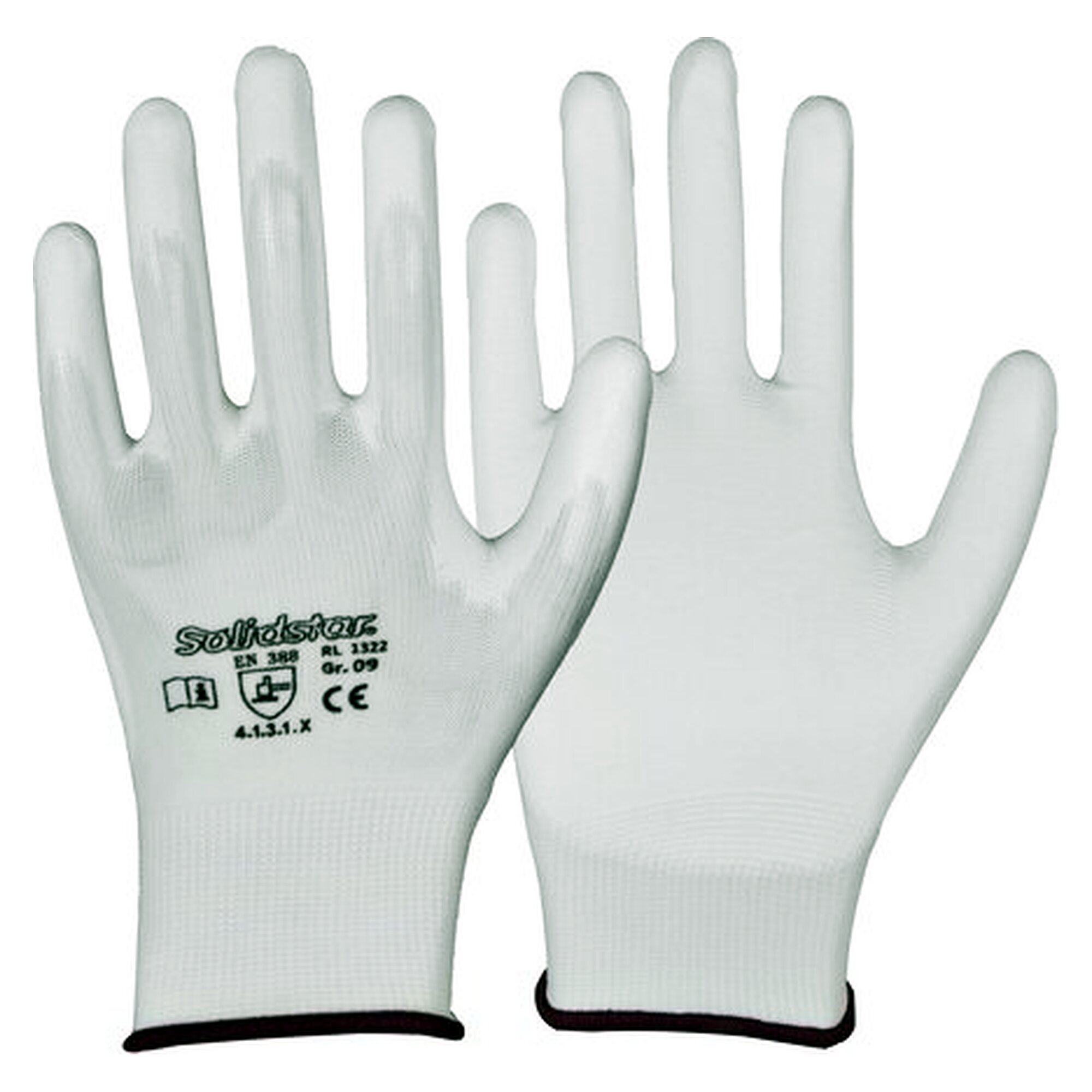 Polyester-Feinstrick-Handschuh mit PU-Teilbeschichtung, fusselfrei, weiß, Größe XXXL