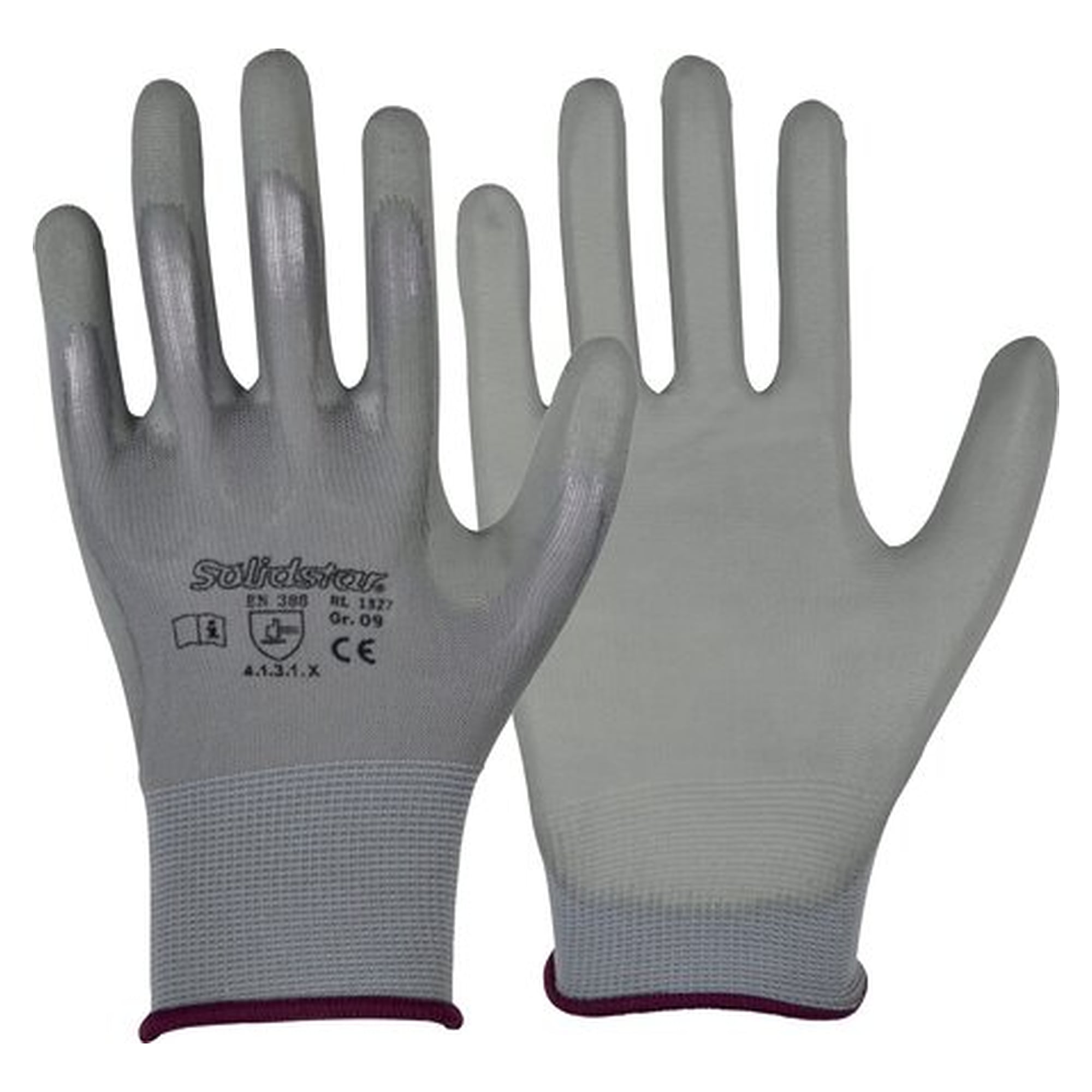 Polyester fine knit glove with partial PU coating, lint-free, grey, size S