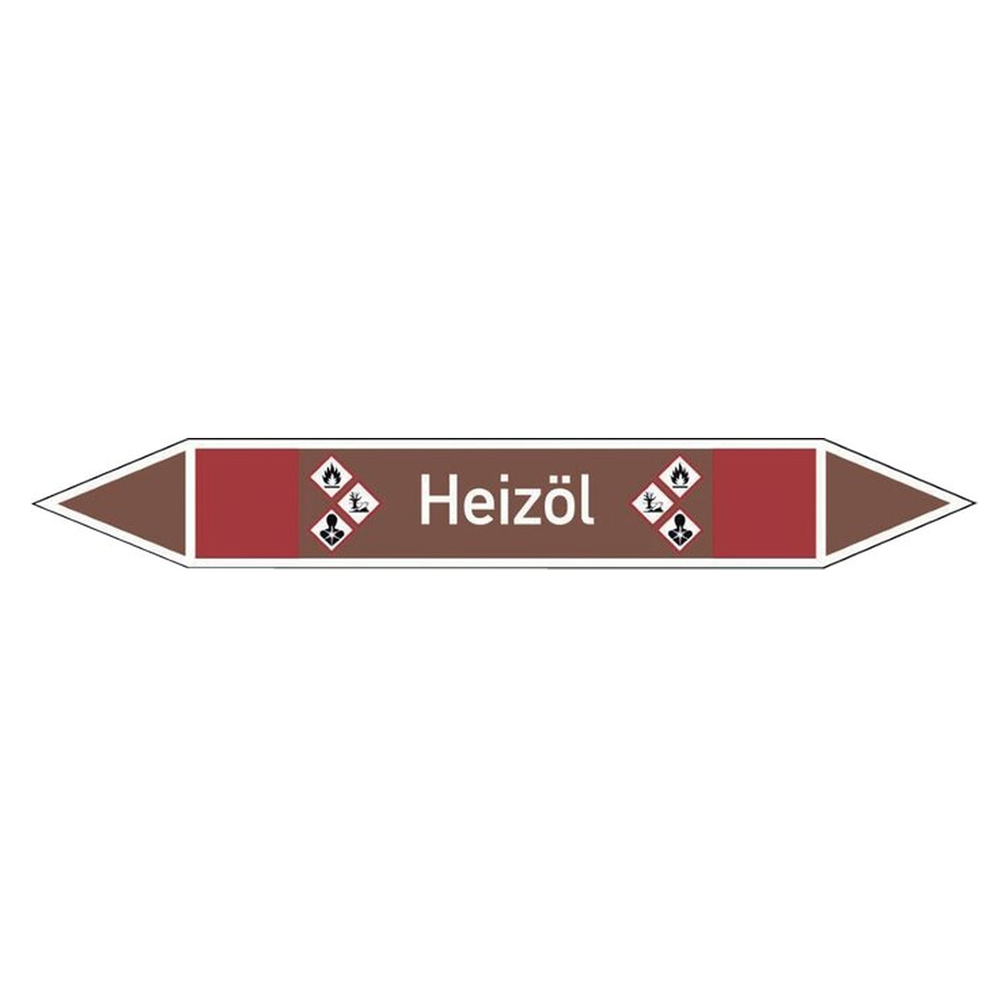 Rohrleitungskennzeichnung, Doppelpfeil, selbstklebend, 37 x 270 mm, Heizöl (GHS 03/09)