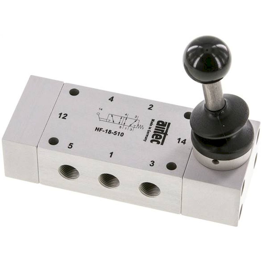 Airtec HF-18-510. 5/2-way hand lever valve, spring return, G 1/8"