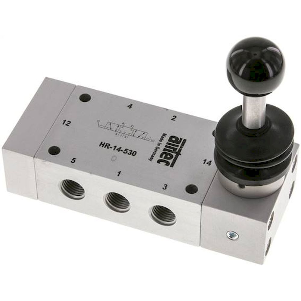 Airtec HR 14 530. 5/3-Wege Handhebelventil, Mittelstellung geschlossen, Raste, G 1/4"