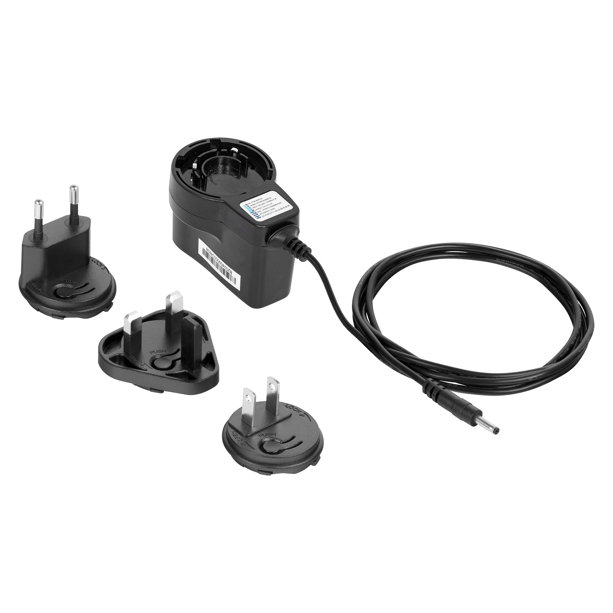 Wall plug power adapter 5 V up to 1.2 A, international with interchangeable EU, UK and US plugs, 3.5/1.35 mm barrel plug - HW group 600797