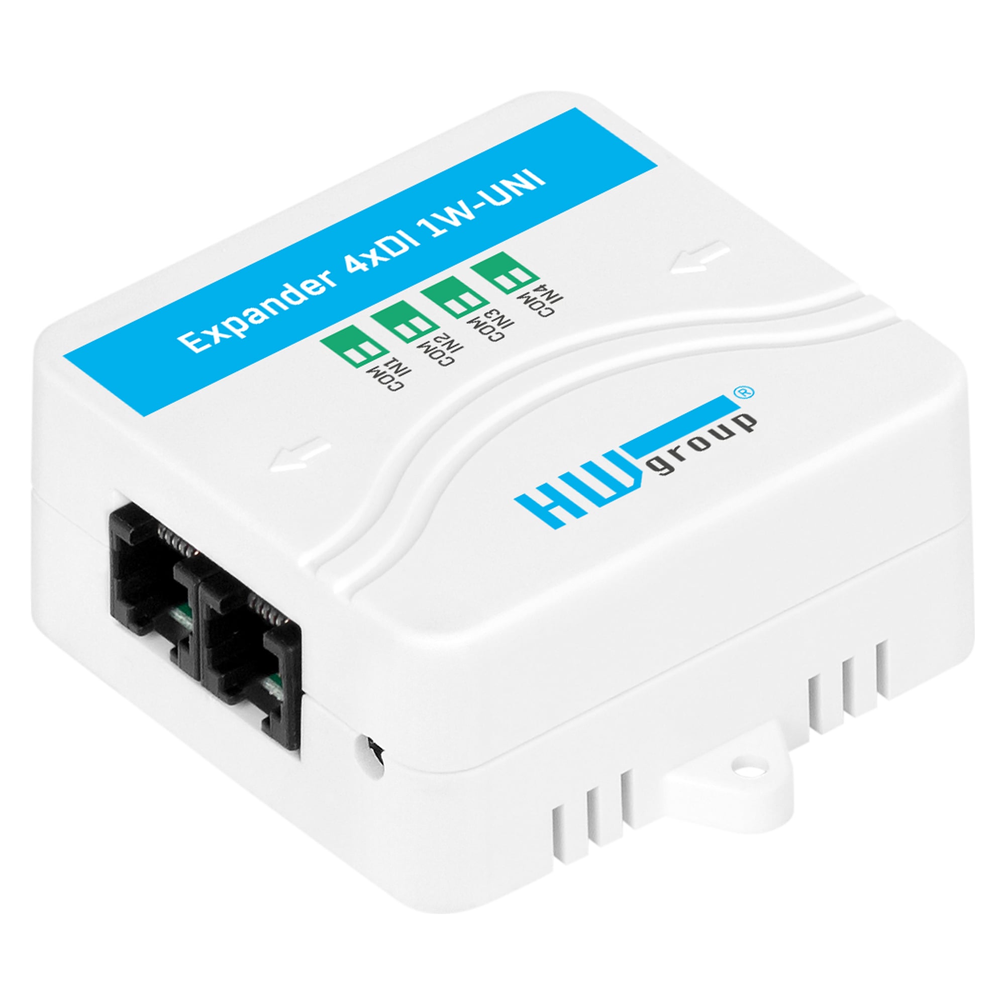 Digital input expander Expander 4xDI 1W-UNI, 4 dry contact inputs, RJ11 1-Wire UNI connection - HW group 600546