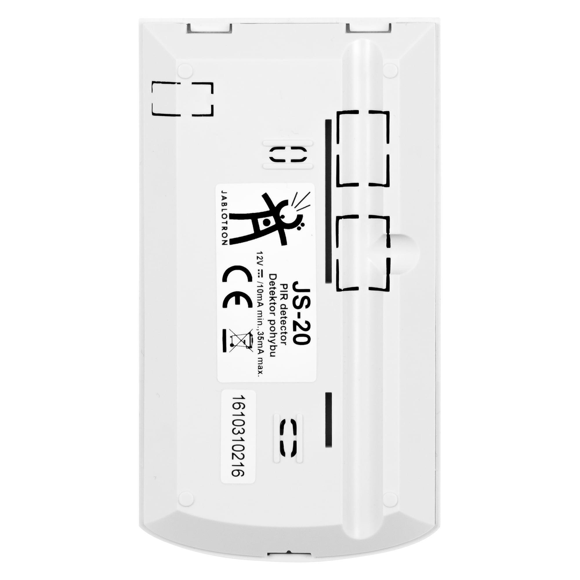 PIR motion detector JS-20, 12 V DC, 120° and 12 m coverage, output for digital input, EN 50131 grade 2 - HW group 600236